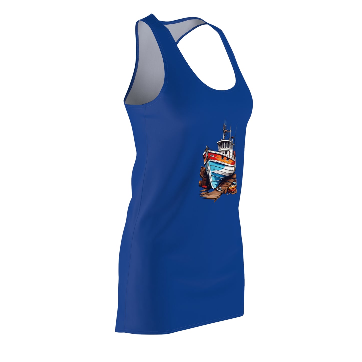 Nautical Women's Racerback Dress, Boat-Themed Summer Dress, Vacation Outfit, Casual Beachwear, Gift for Her