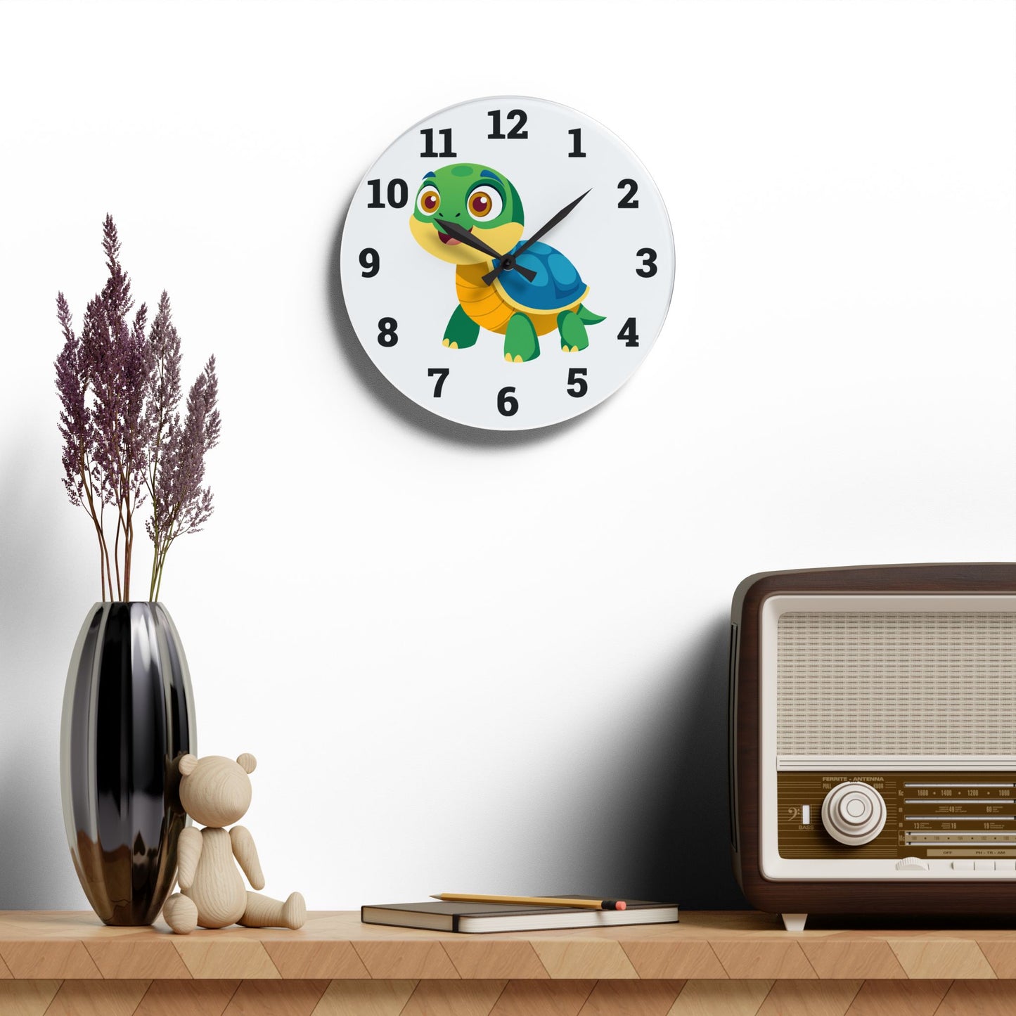 Cute Turtle Acrylic Wall Clock, Kids Room Decor, Playful Timepiece, Children's