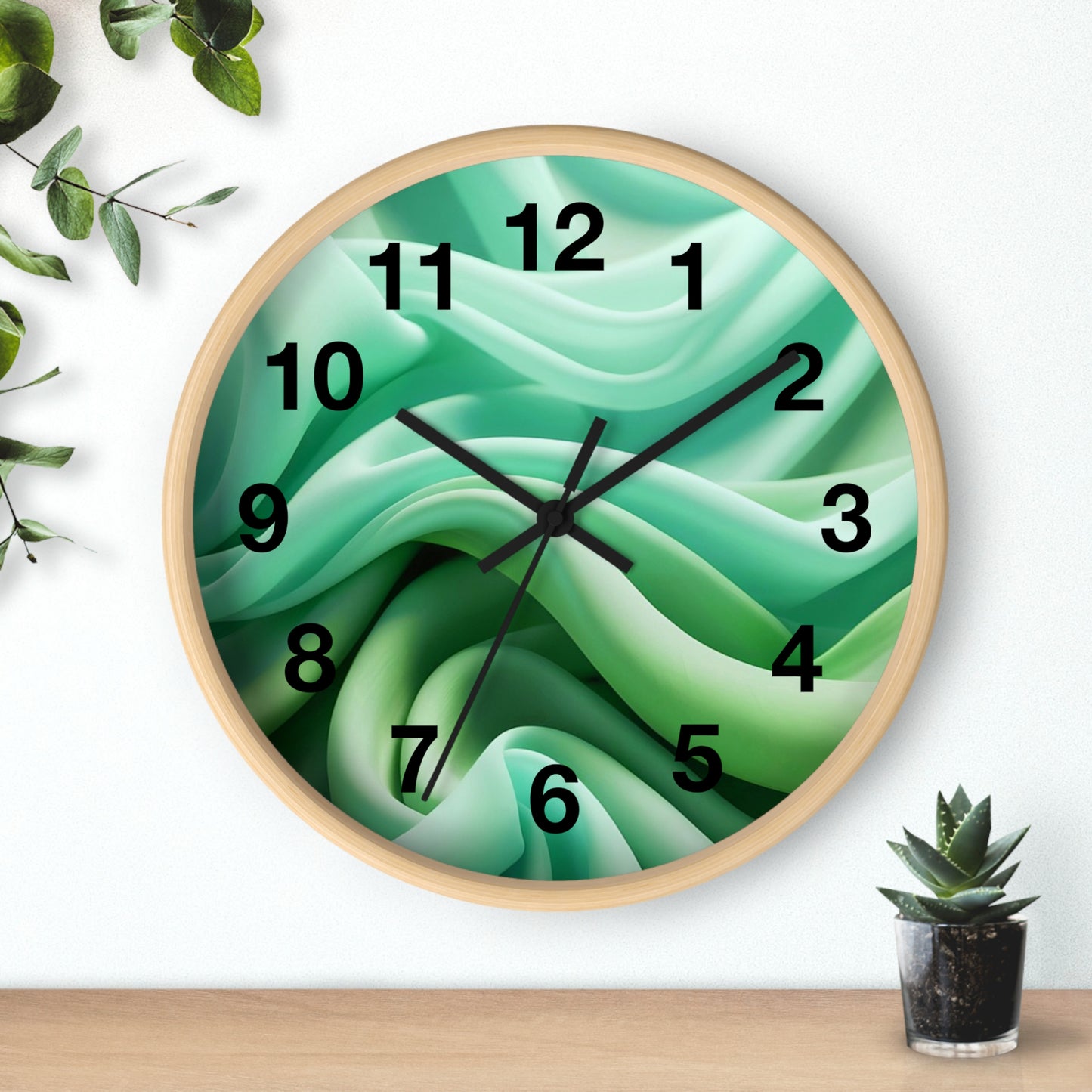 Serene Abstract Green Wall Clock, Modern Home Decor, Relaxing Timepiece, Gifts for Nature Lovers, Minimalist Wall Art