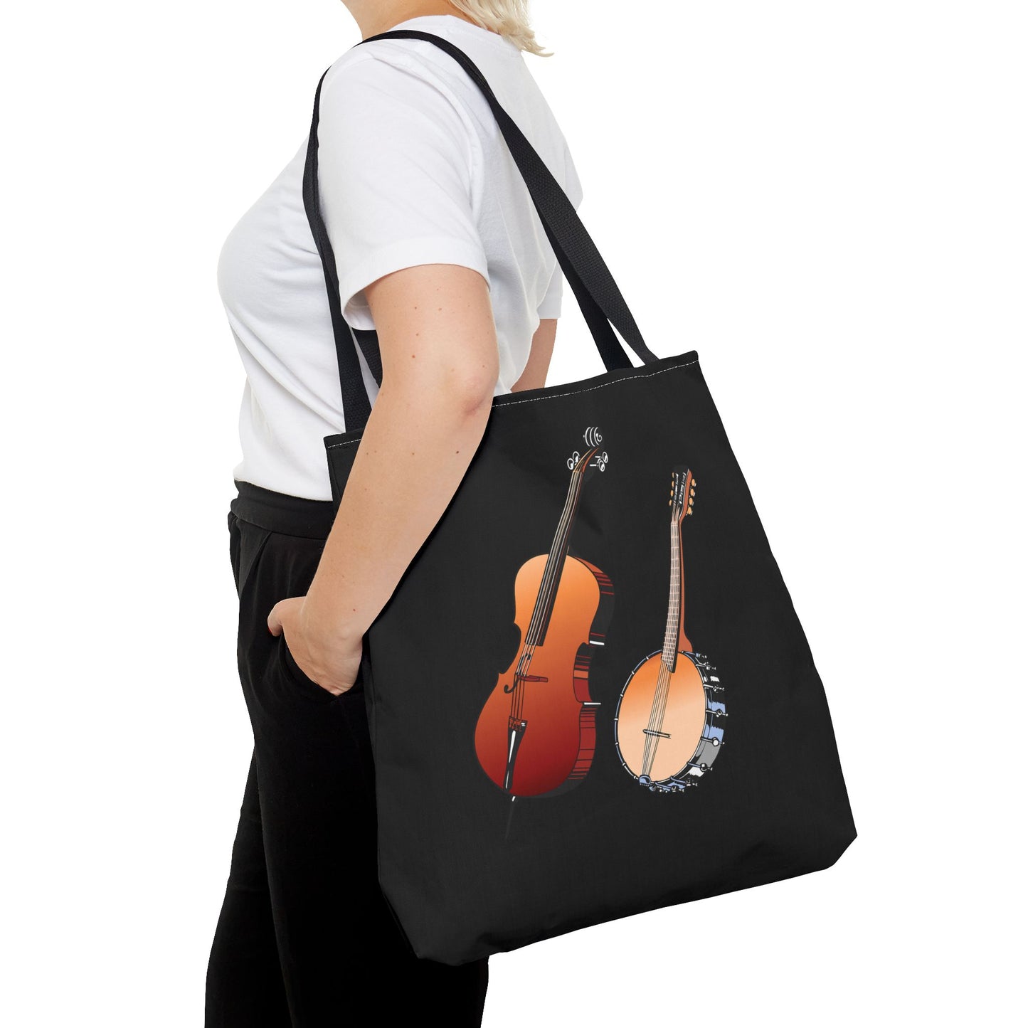 Musical Instruments Tote Bag, Music Lover Gift, Banjo and Cello Design, Stylish Grocery Tote, Concert Bag, Eco-Friendly Carryall