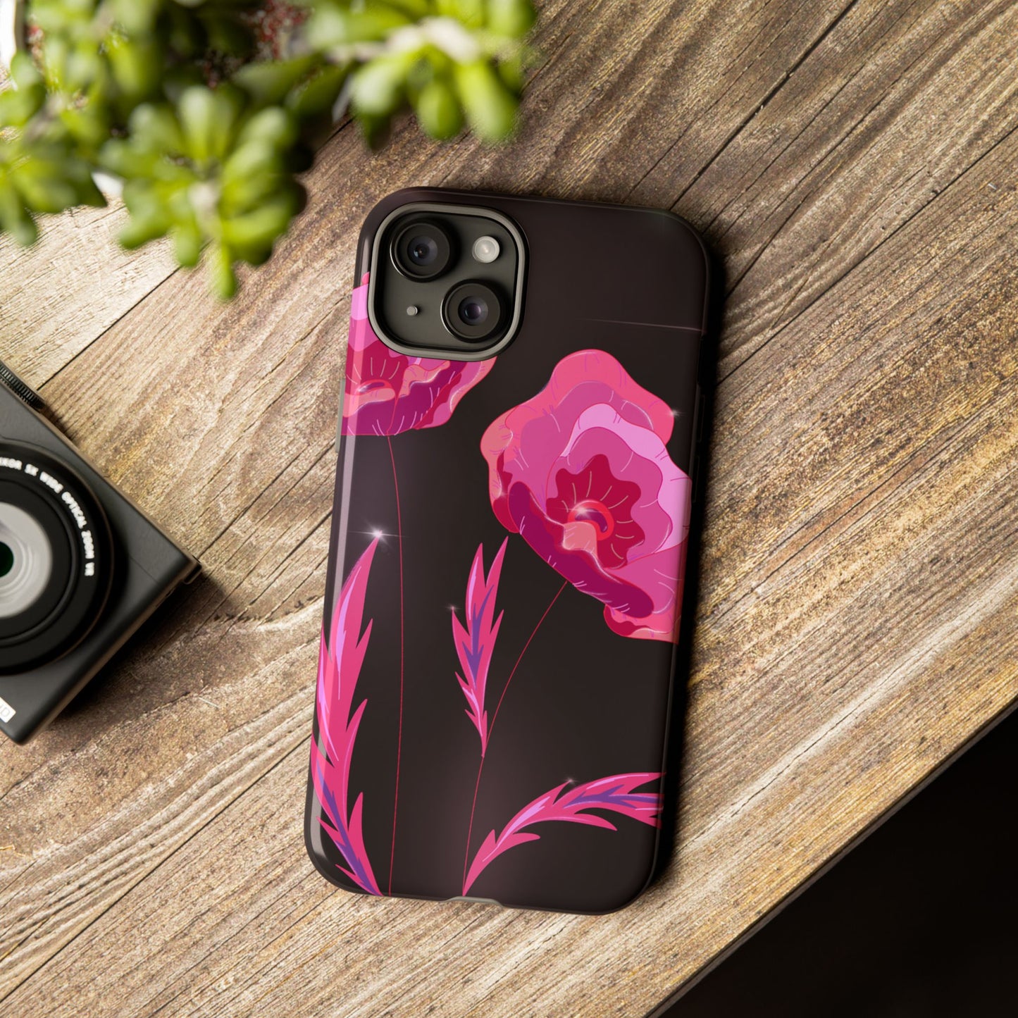 Floral iPhone Case | Tough Cases with Pink Poppy Design, Elegant Flower Phone Cover, Gift for Her, Spring Accessories, Chic Tech