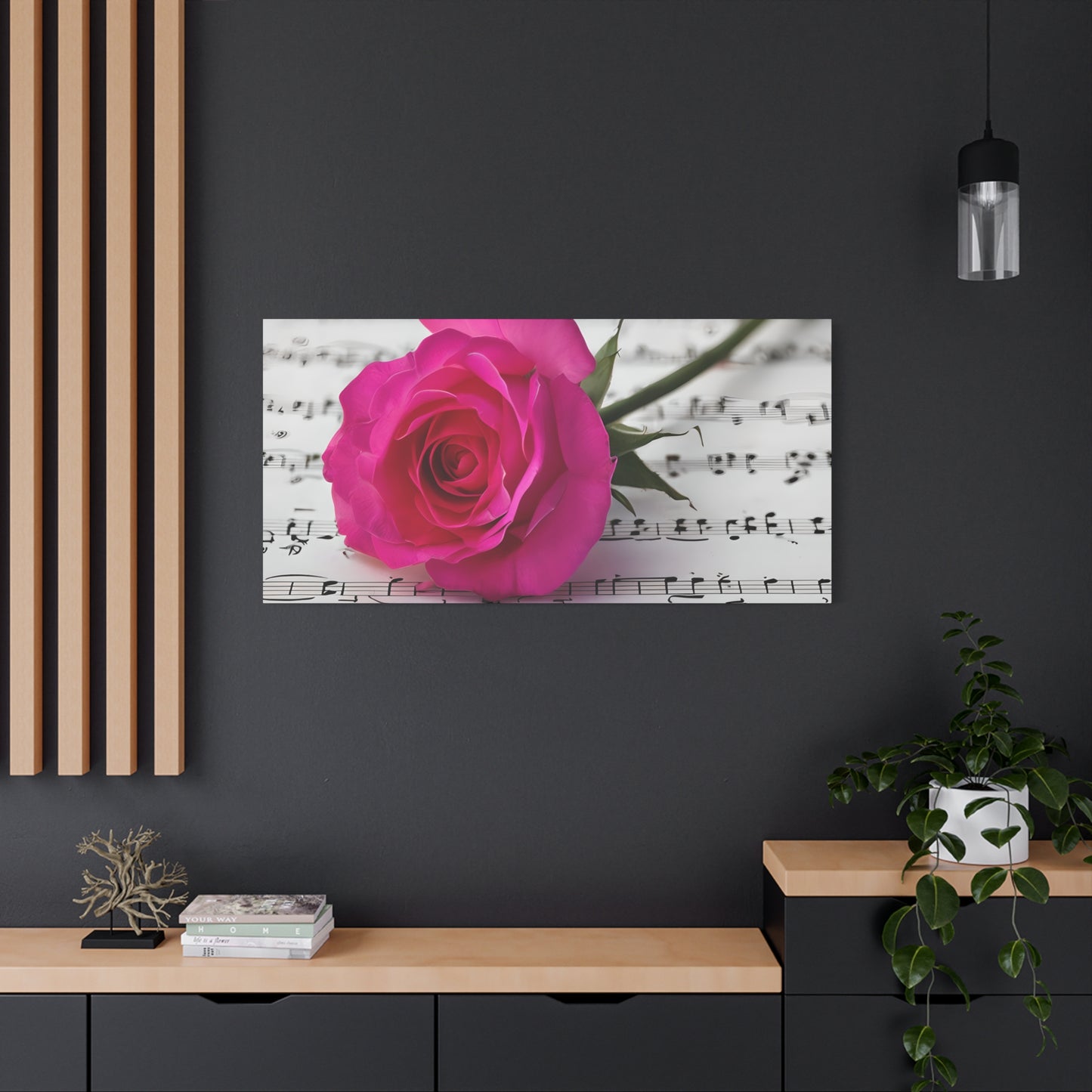Stretched Canvas Art Print, Classic Rose on Sheet Music, Floral Wall Decor, Home Decoration, Gift for Music Lovers