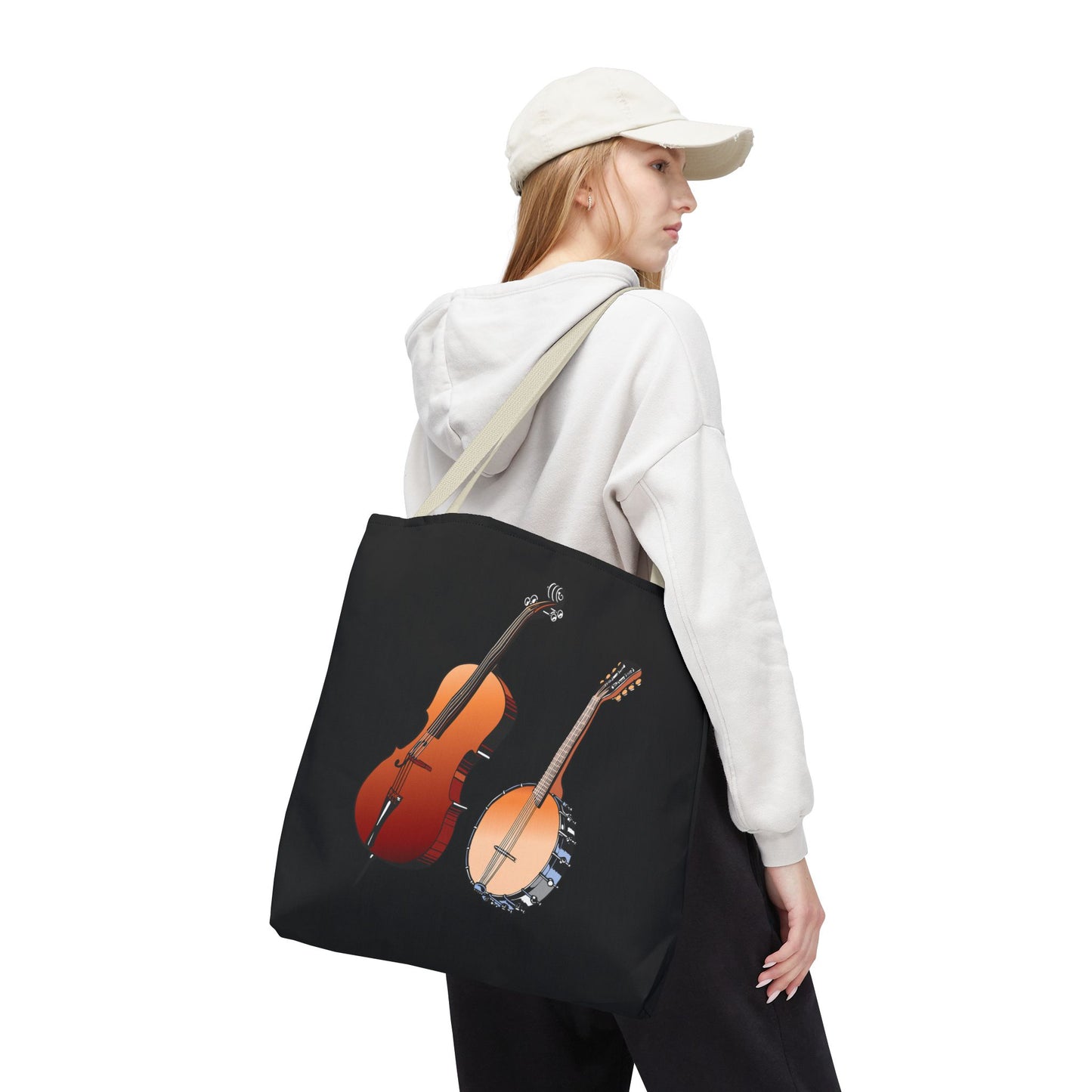 Musical Instruments Tote Bag, Music Lover Gift, Banjo and Cello Design, Stylish Grocery Tote, Concert Bag, Eco-Friendly Carryall
