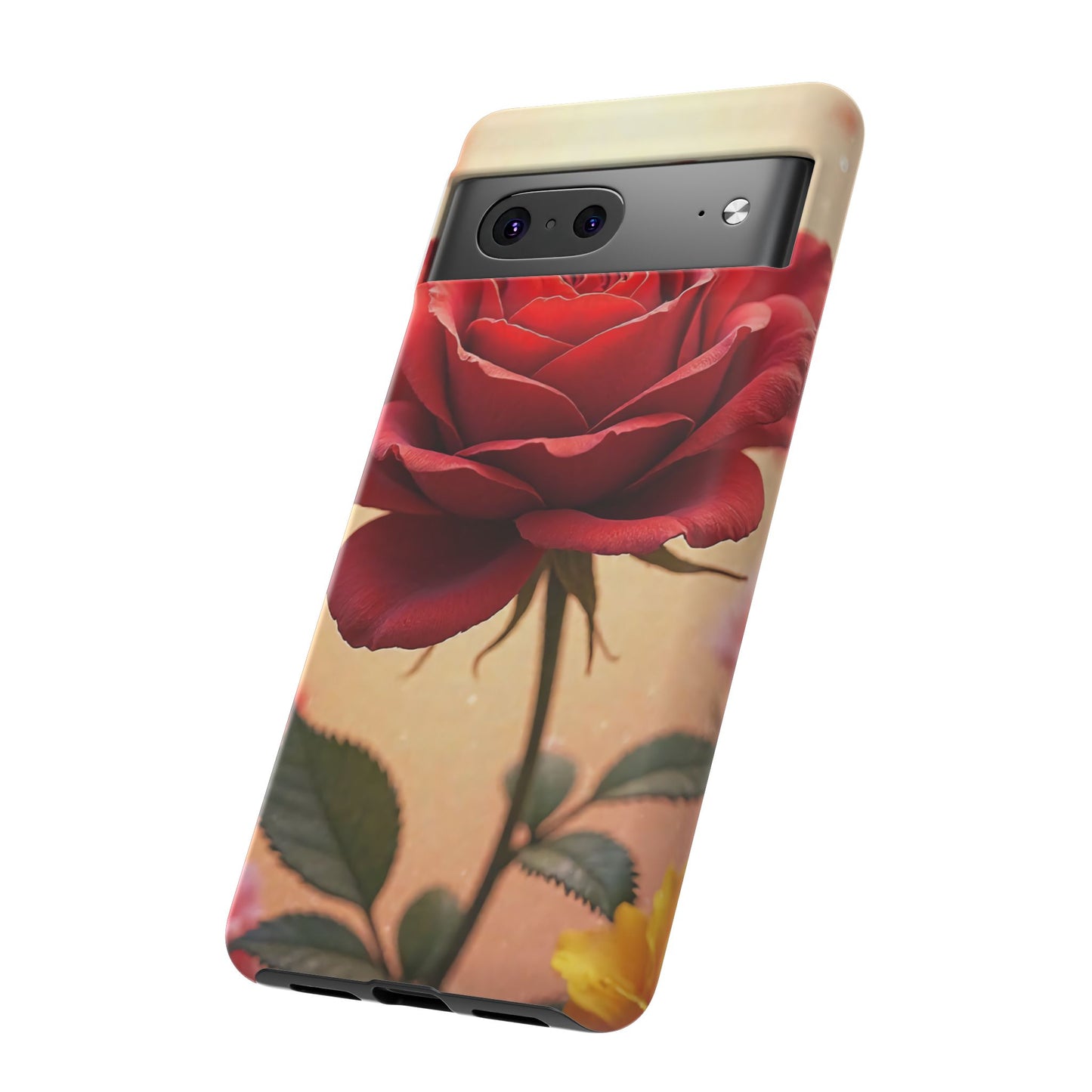Floral Phone Case with Red Rose Design, Tough Phone Cover, Flower Print, Gift for Her, Stylish Accessory, Floral Aesthetic