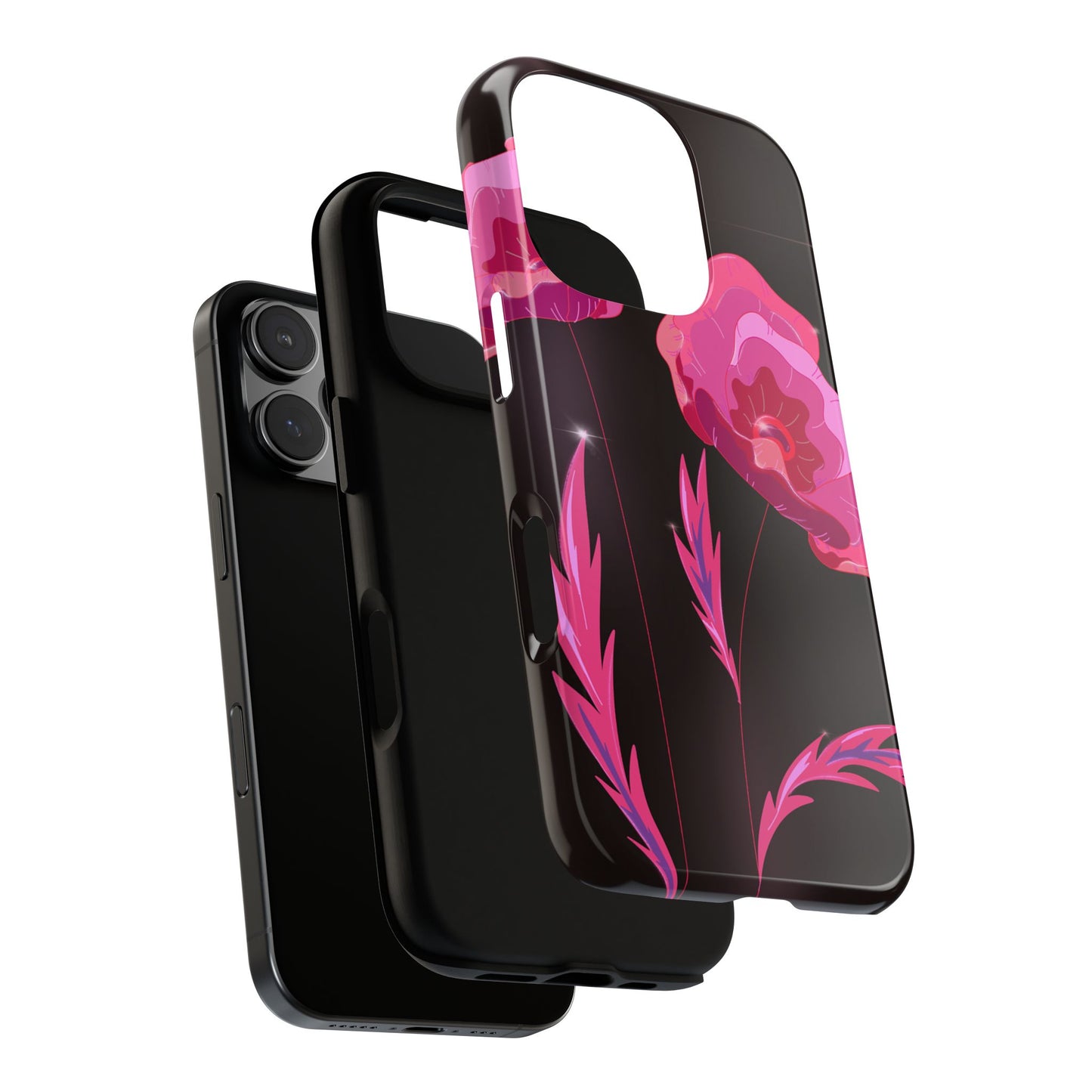 Floral iPhone Case | Tough Cases with Pink Poppy Design, Elegant Flower Phone Cover, Gift for Her, Spring Accessories, Chic Tech