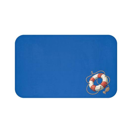 Nautical-Themed Bath Mat, Coastal Bathroom Decor, Blue Bath Rug, Lifesaver Design, Beach House Accessories