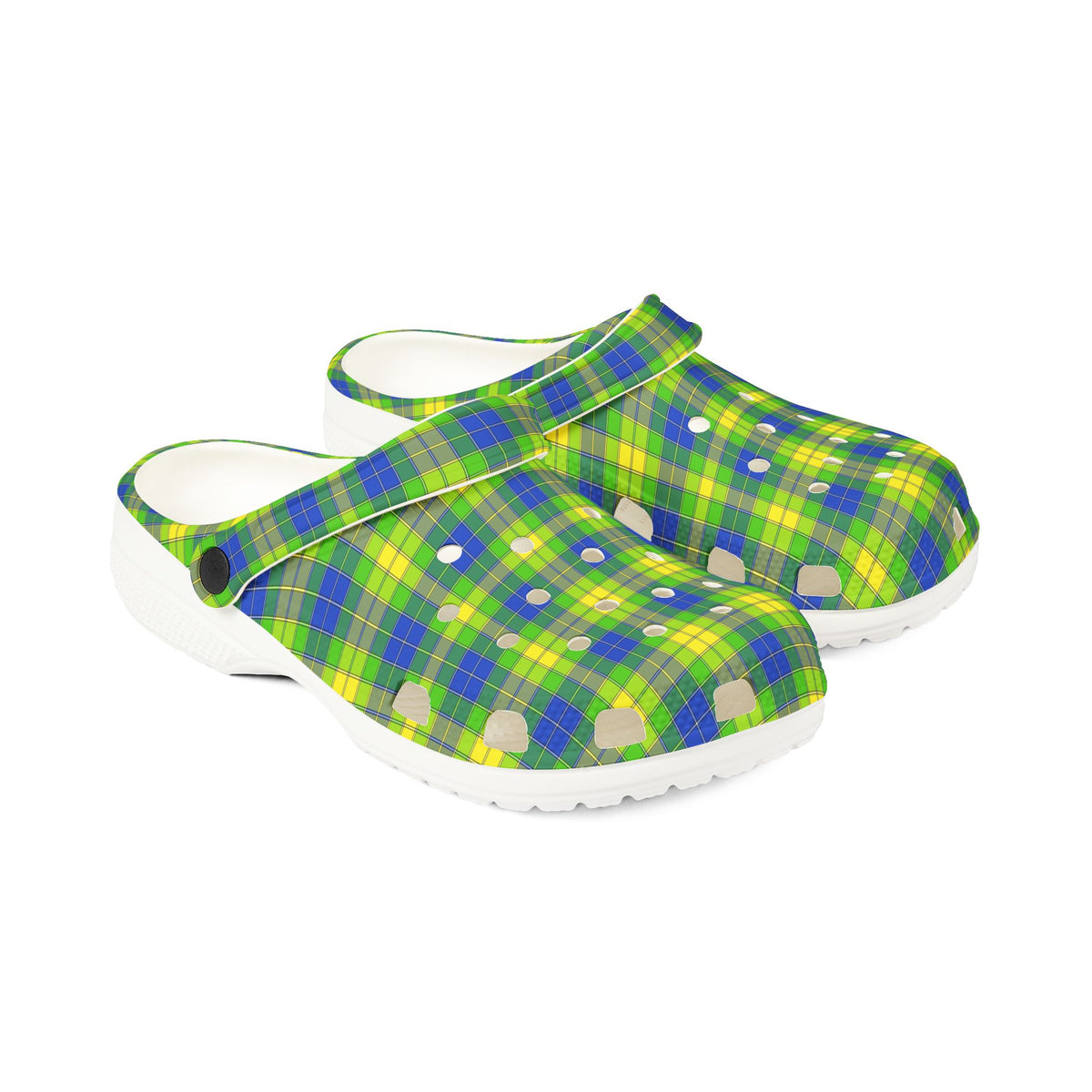 Plaid Green & Blue EVA Foam Clogs — Lightweight Garden & Beach Shoes