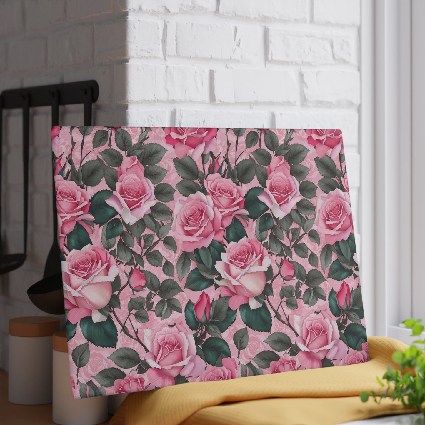 Floral Glass Cutting Board - Elegant Kitchen Decor, Gift for Her, Wedding Gift, Housewarming Present, Kitchen Accessory