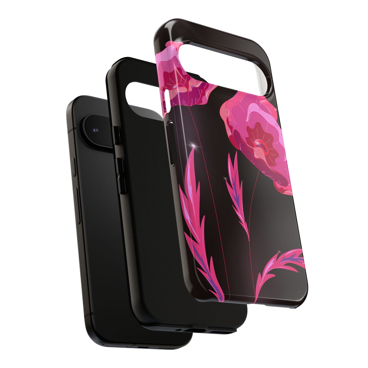 Floral iPhone Case | Tough Cases with Pink Poppy Design, Elegant Flower Phone Cover, Gift for Her, Spring Accessories, Chic Tech