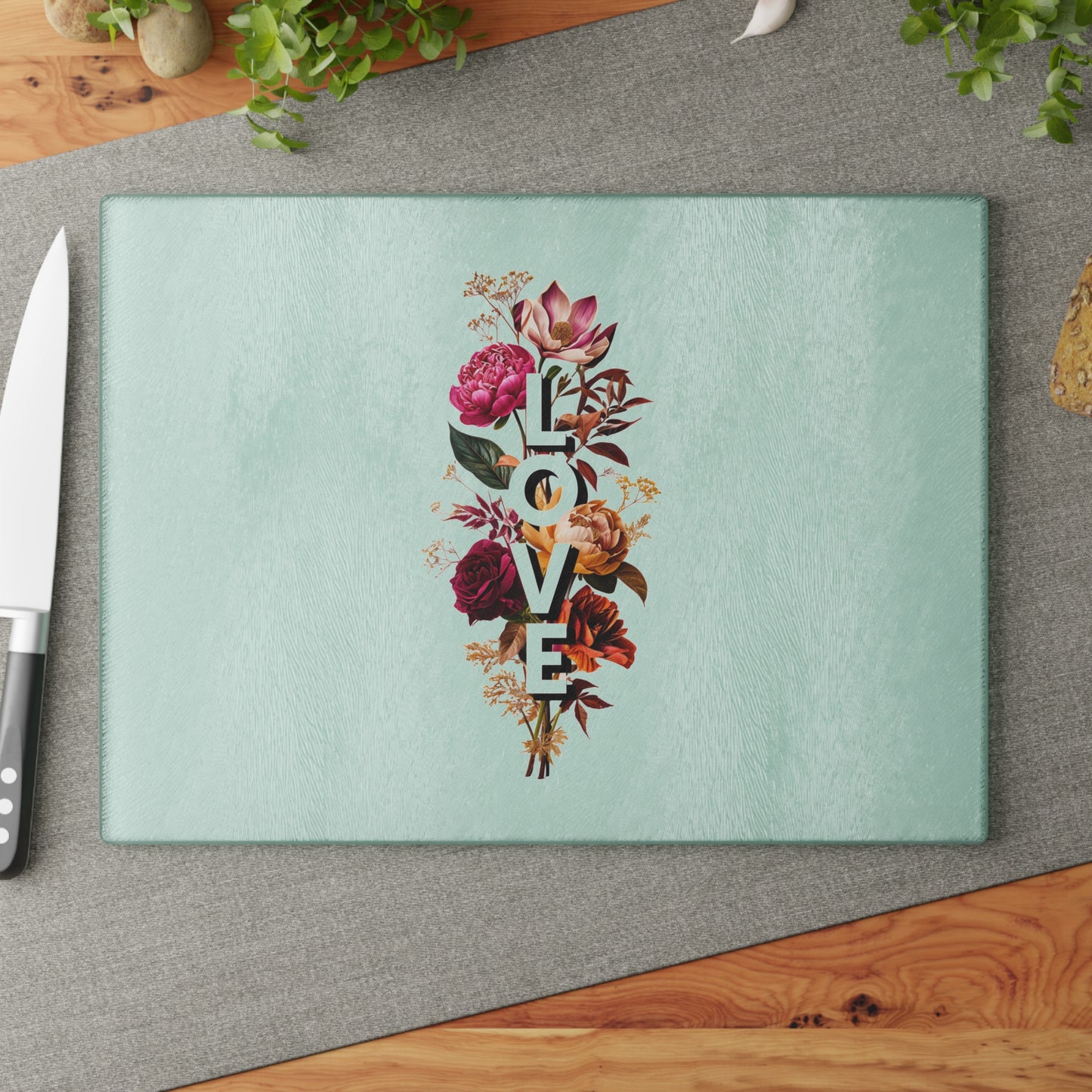 Floral Love Glass Cutting Board - Perfect Kitchen Gift