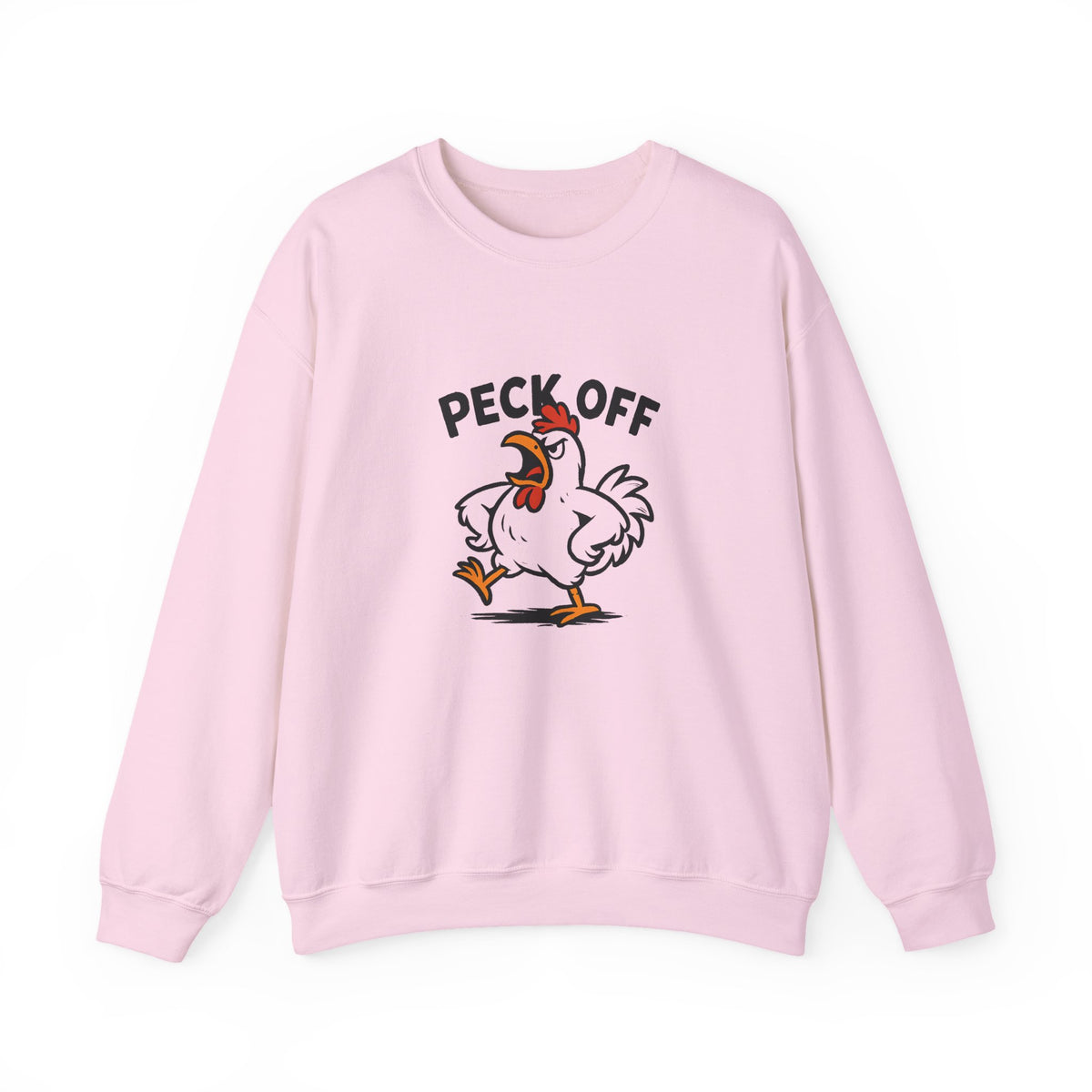 Crewneck Sweatshirt — 'Peck Off' Funny Angry Chicken Graphic