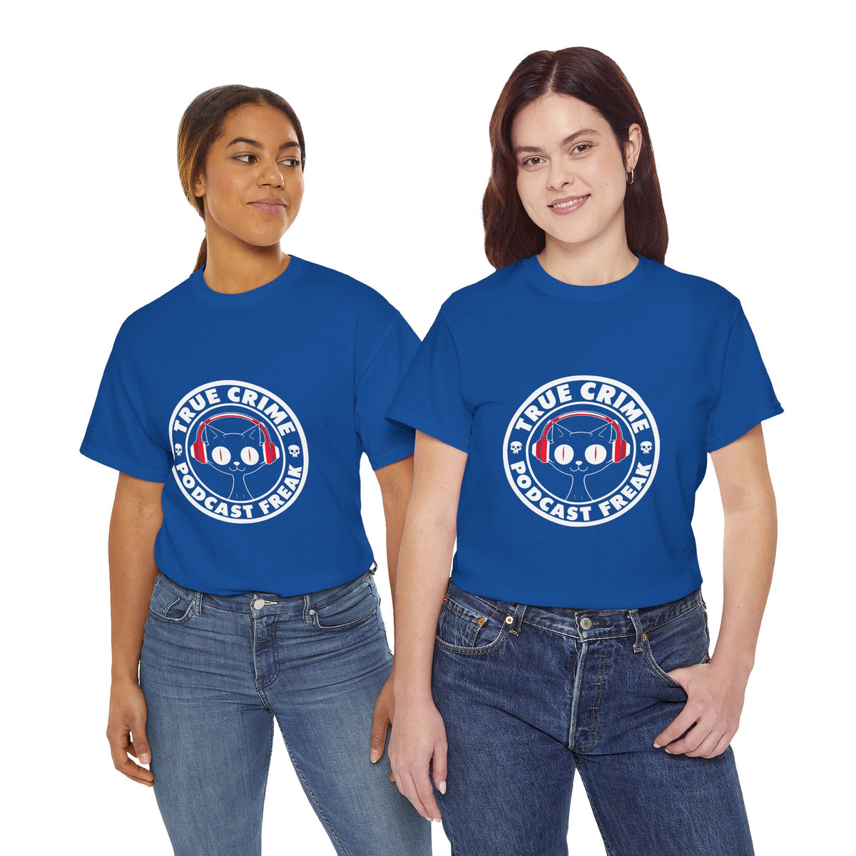 True Crime Podcast Tee — Cat with Headphones Logo