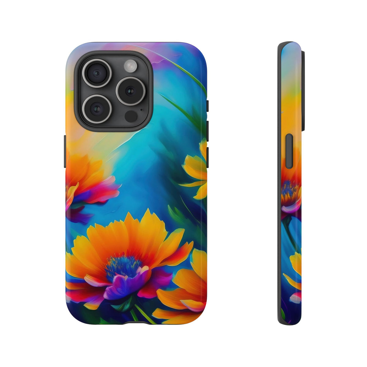 Floral Burst Tough Phone Case — Vibrant Watercolor Flowers Protective Cover