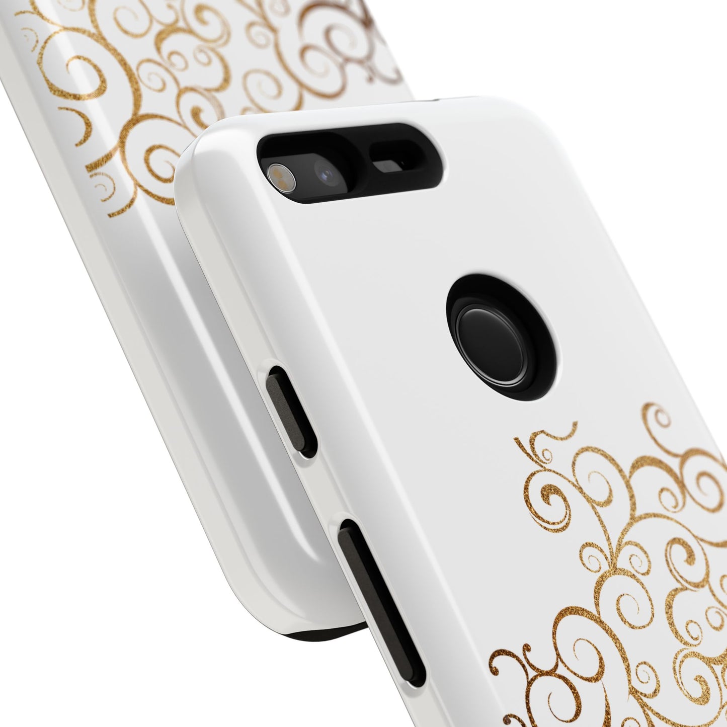 Elegant Floral Phone Case, Tough Cases, Gold Swirls, Stylish Protection, Trendy Gift, Chic Accessory