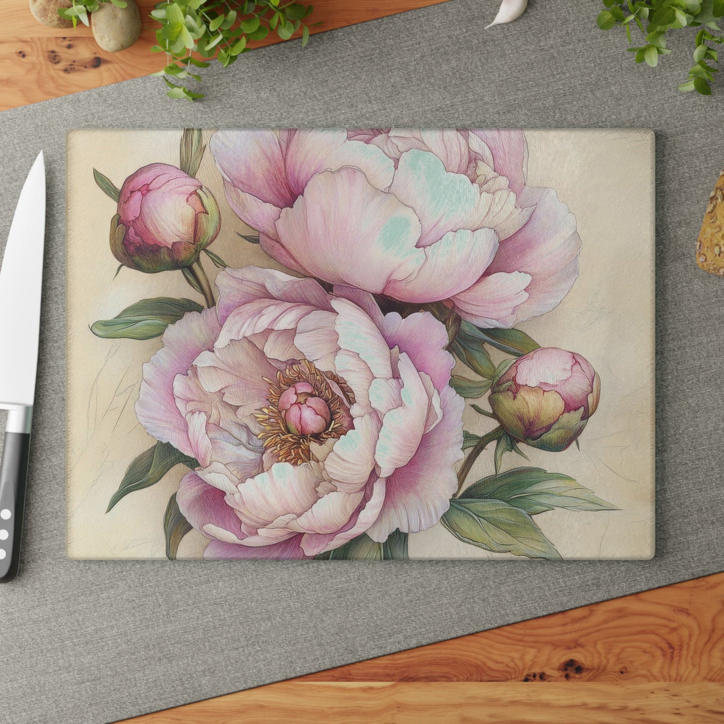 Floral Glass Cutting Board, Elegant Kitchen Décor, Gift for Home Cooks, Spring Decor, Mother's Day, Birthday Present, Artful Cooking