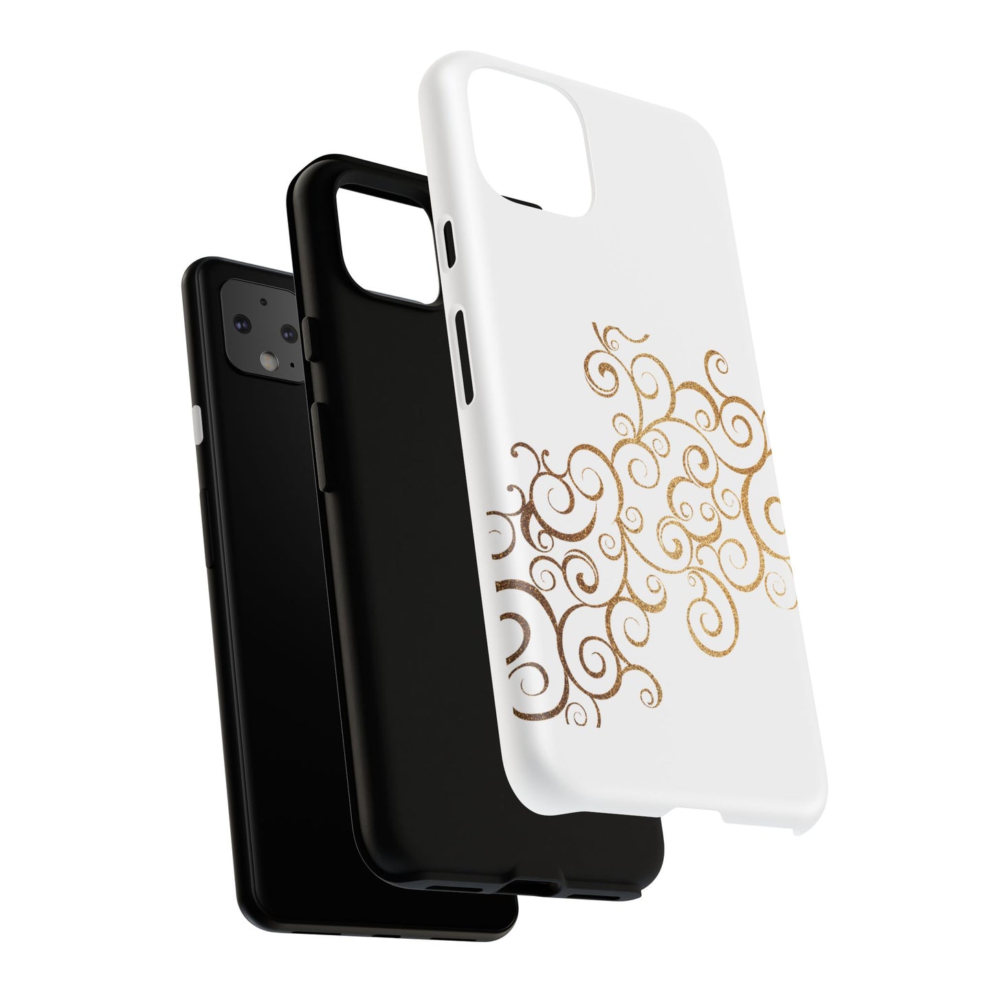 Elegant Floral Phone Case, Tough Cases, Gold Swirls, Stylish Protection, Trendy Gift, Chic Accessory
