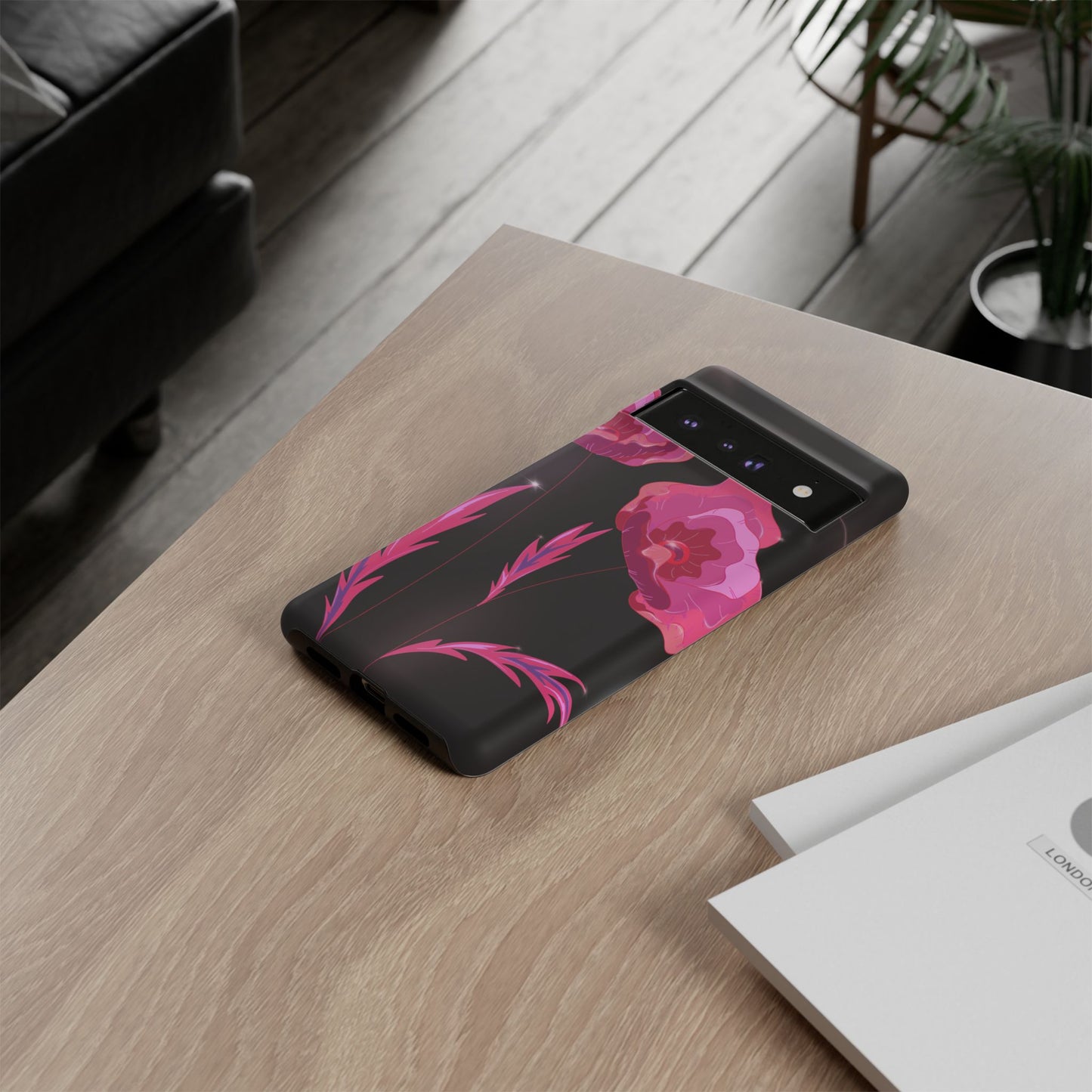 Floral iPhone Case | Tough Cases with Pink Poppy Design, Elegant Flower Phone Cover, Gift for Her, Spring Accessories, Chic Tech