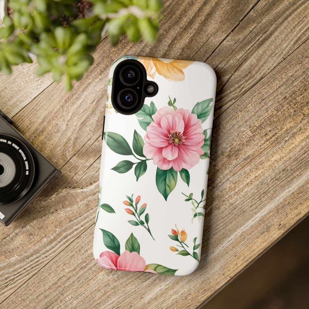 Floral Tough Phone Case — Pink Peony Protective Phone Cover