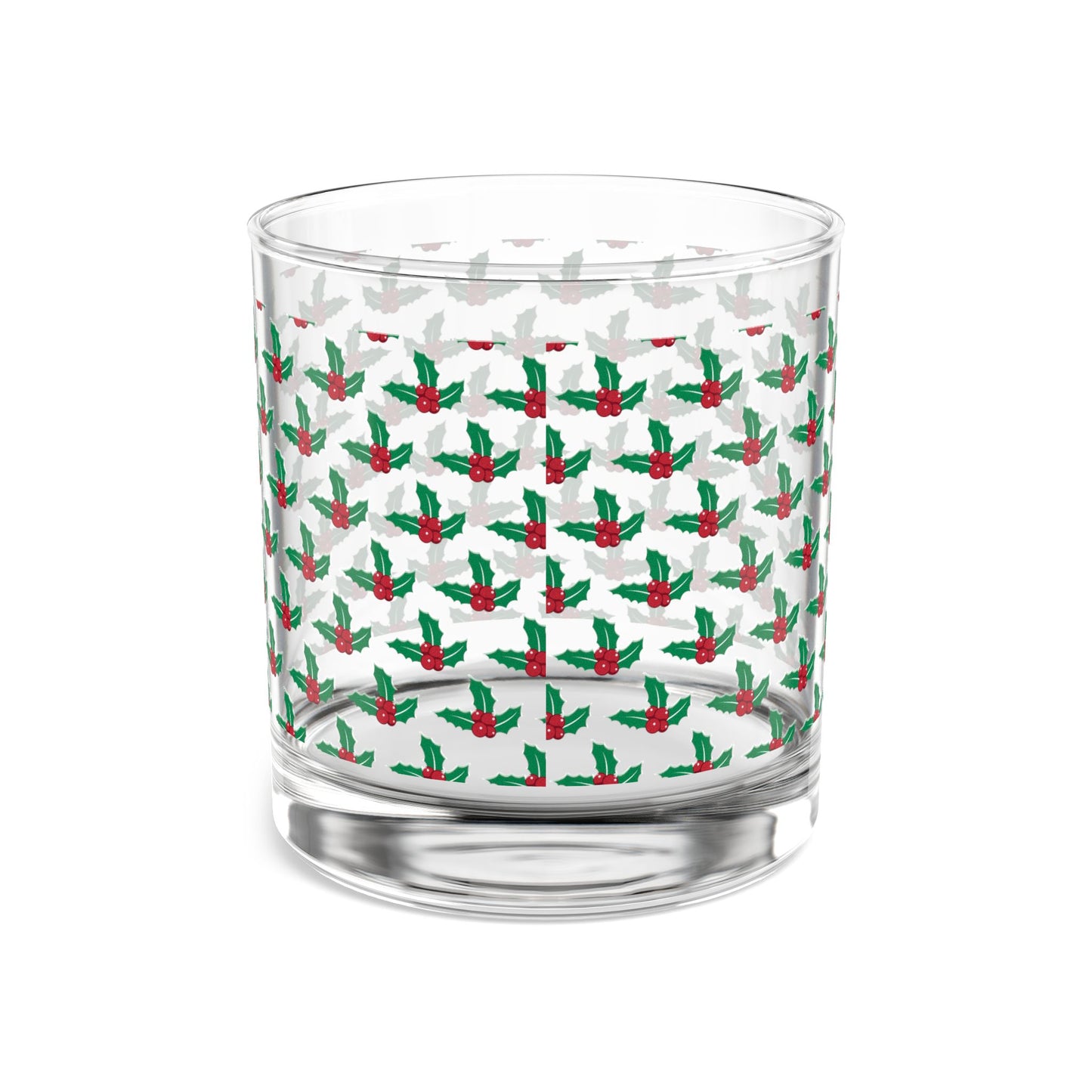Holly Pattern Rocks Glass, Holiday Barware, Christmas Gifts, Festive Drinkware, Home Decor