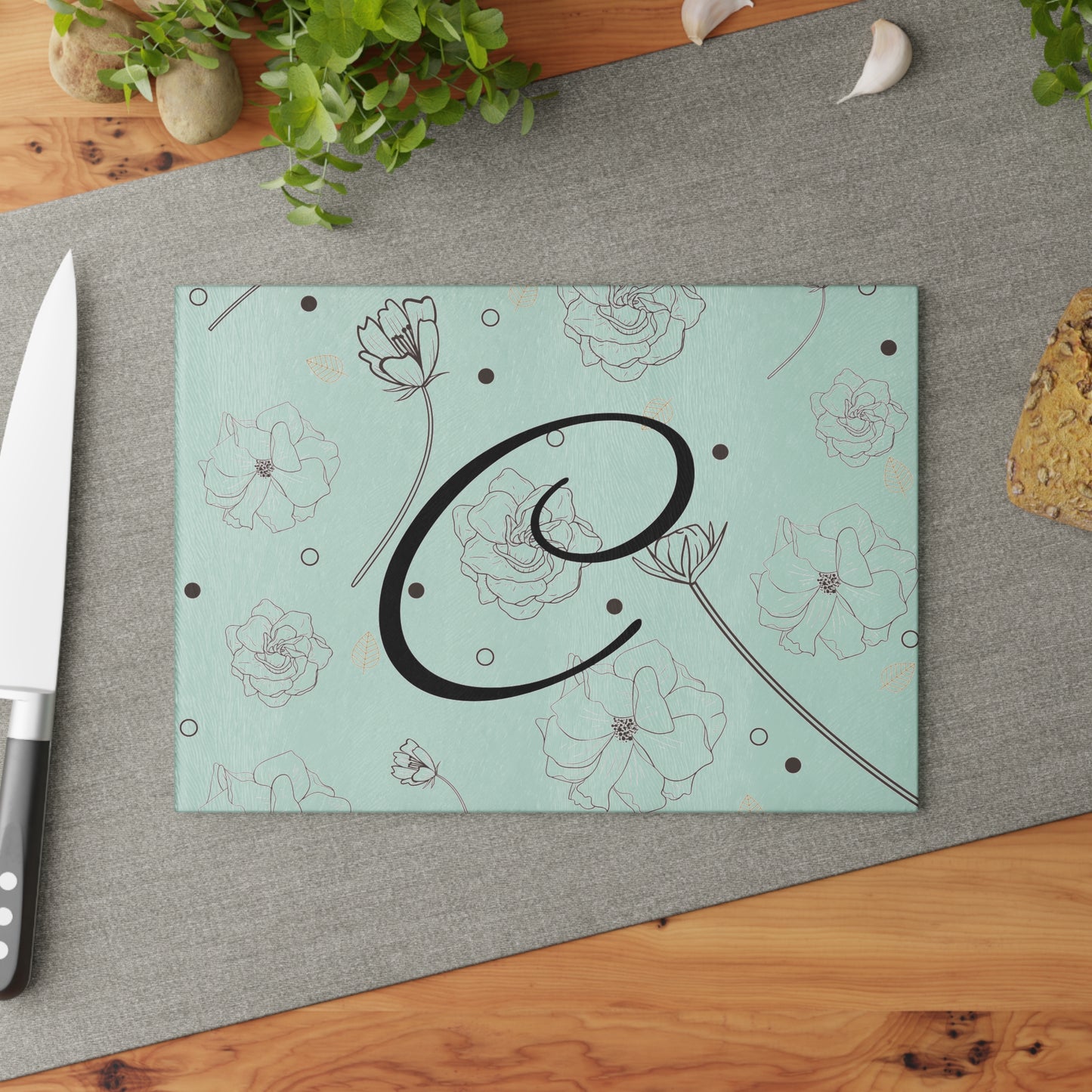 Personalized Floral Glass Cutting Board, Kitchen Decor, Wedding Gift, Housewarming Gift, Cooking Gift, Custom Kitchen Accessory