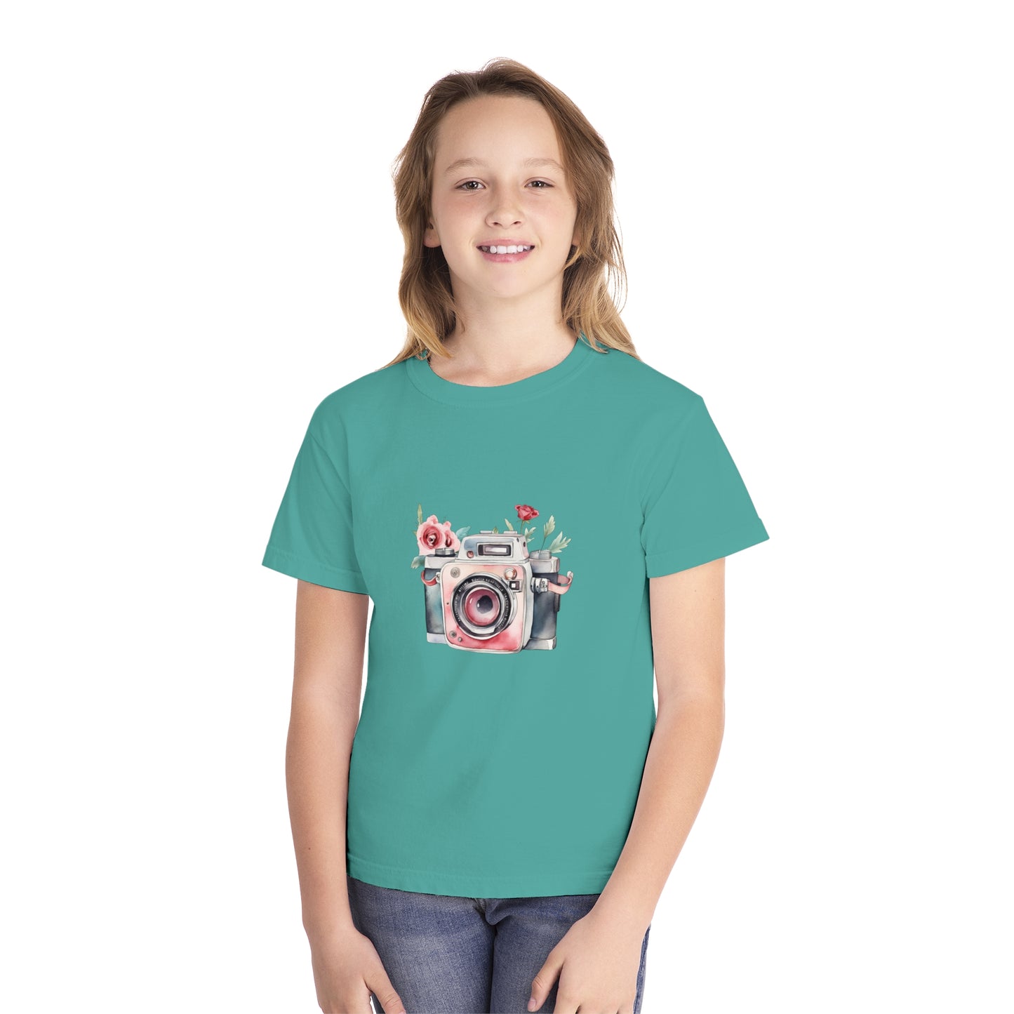 Floral Camera Youth Tee, Cute Teen Shirt, Photography Lover Gift, Artistic Kids Apparel, Unique Youth T-Shirt, Spring or Summer Style