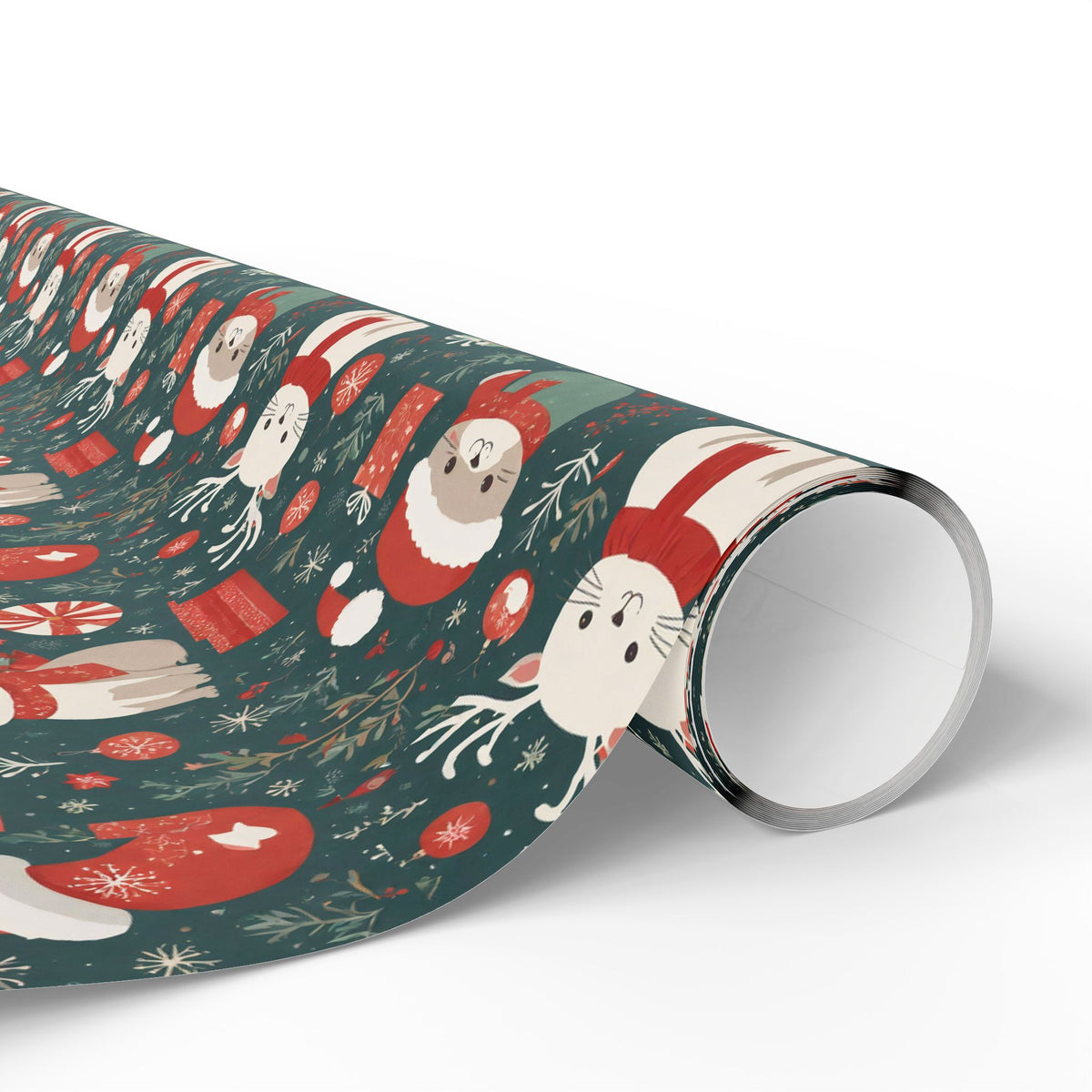 Christmas Wrapping Paper Roll — Cute Santa & Reindeer Pattern, Holiday Gift Wrap