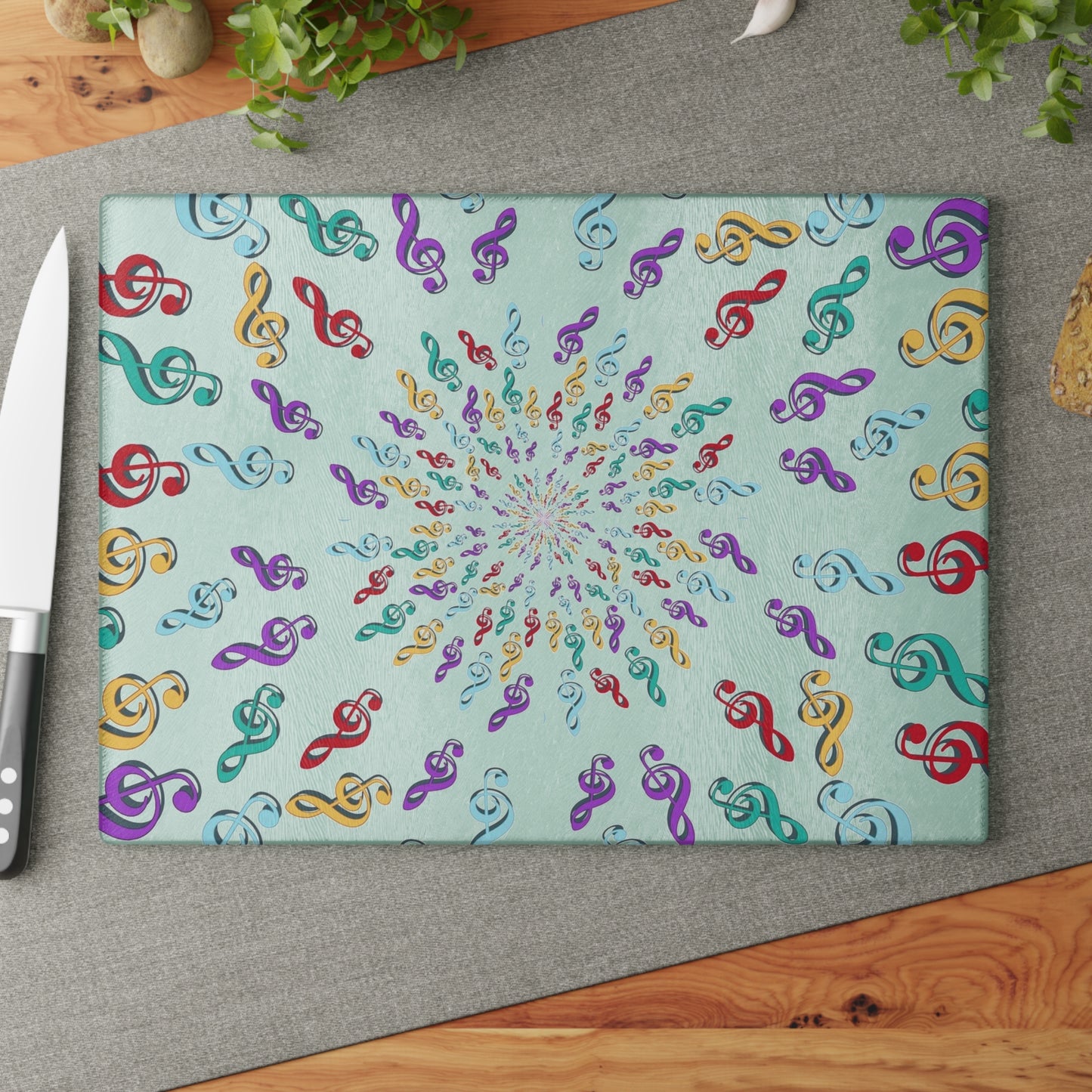 Vibrant Musical Glass Cutting Board, Perfect Gift for Music Lovers, Kitchen Decor, Wedding Gifts, Entertaining Essentials, Unique Home Decor