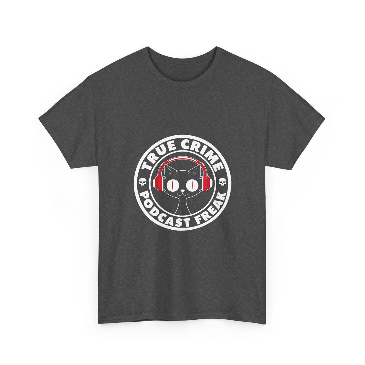 True Crime Podcast Tee — Cat with Headphones Logo