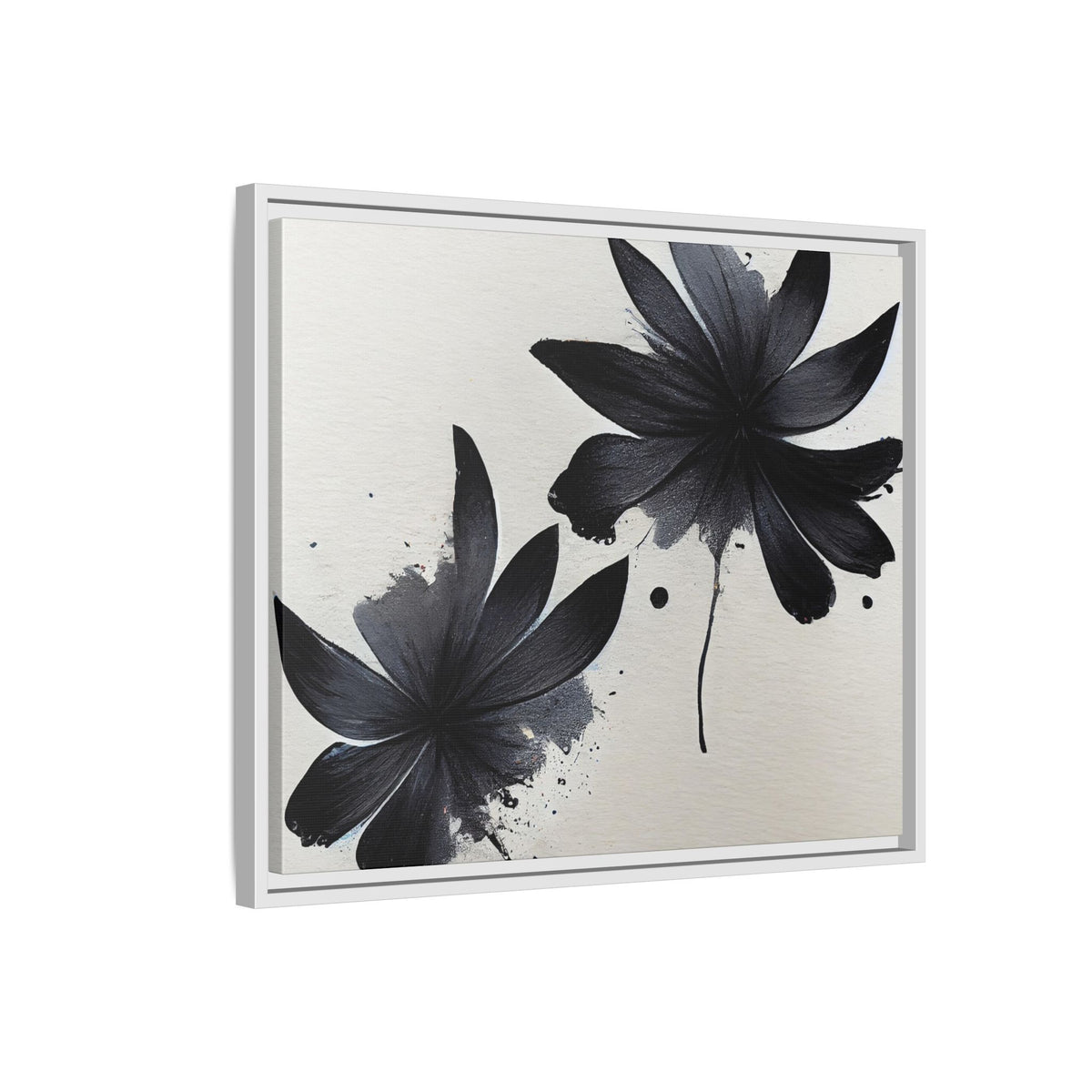 Framed Black Floral Matte Canvas Wall Art — Monochrome Botanical Print