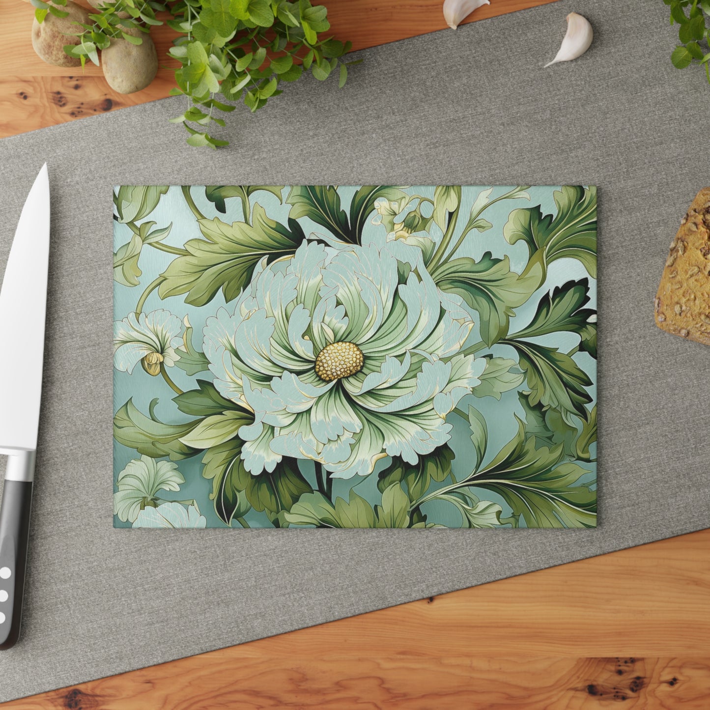 Floral Glass Cutting Board - Elegant Kitchen Decor, Gift for Cooks, Flower Kitchenware, Home Cooking, Mother's Day, Wedding Gift