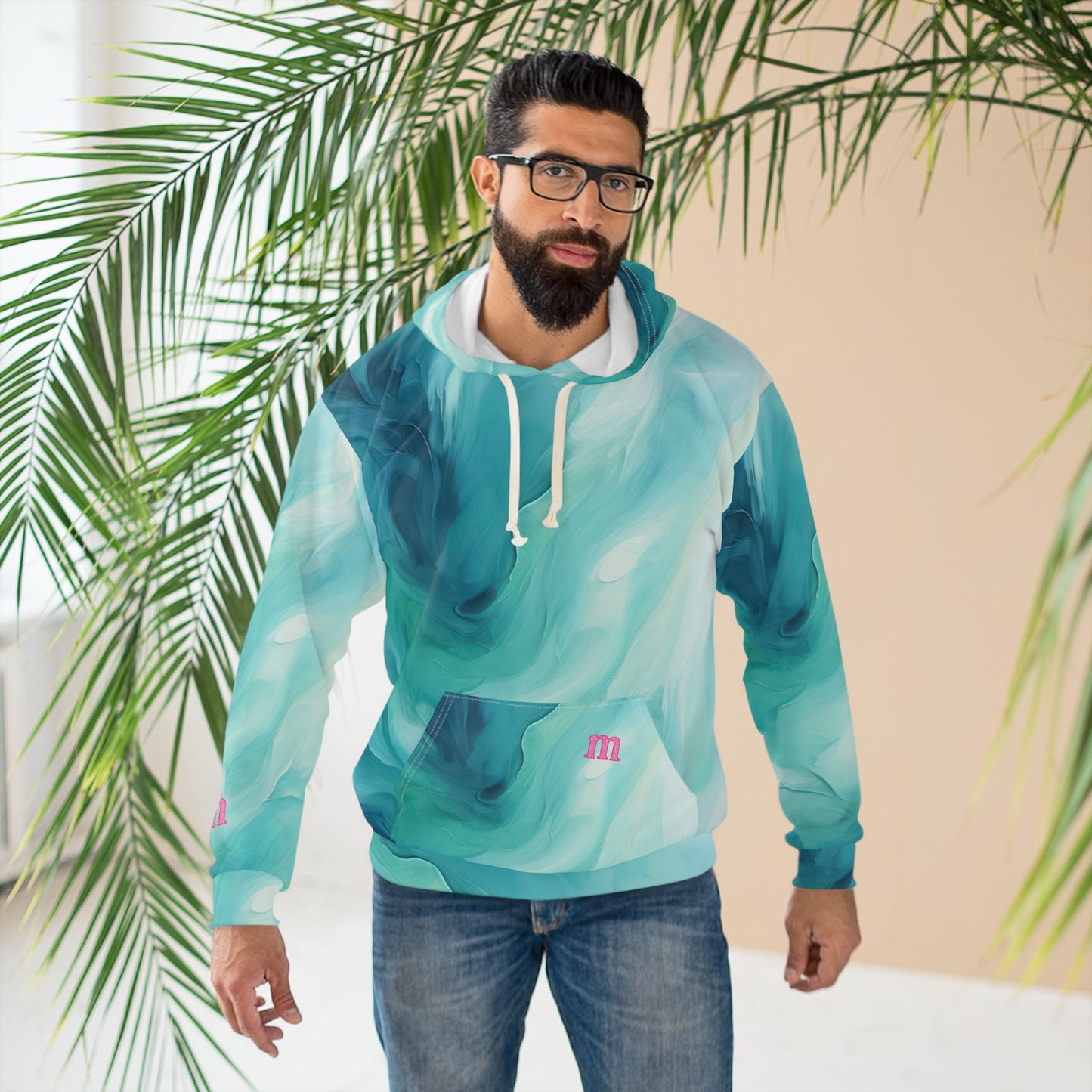 Tranquil Tie-Dye Unisex Pullover Hoodie, Cozy Hoodie, AOP Hooded Sweatshirt, Trendy Casual Wear, Gift for Her, Perfect for Fall