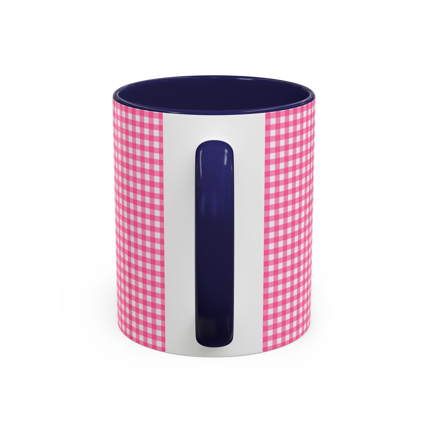 Pink Gingham Accent Coffee Mug, Cute Kitchen Decor, Gift for Coffee Lovers, Home Office Mug, Spring and Summer Vibes