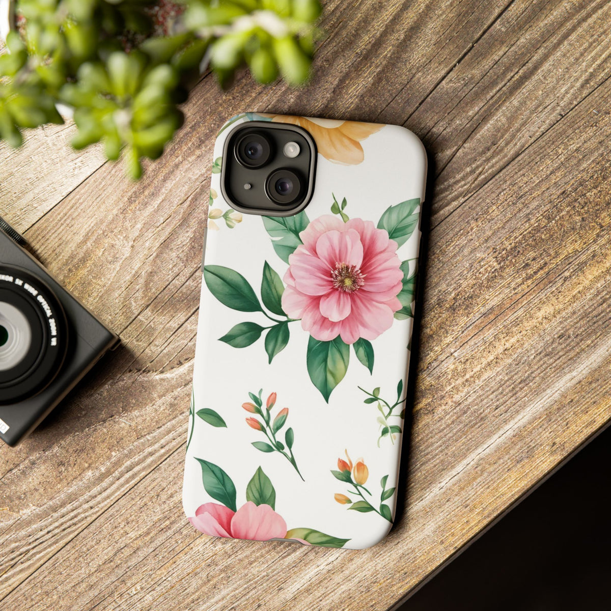 Floral Tough Phone Case — Pink Peony Protective Phone Cover