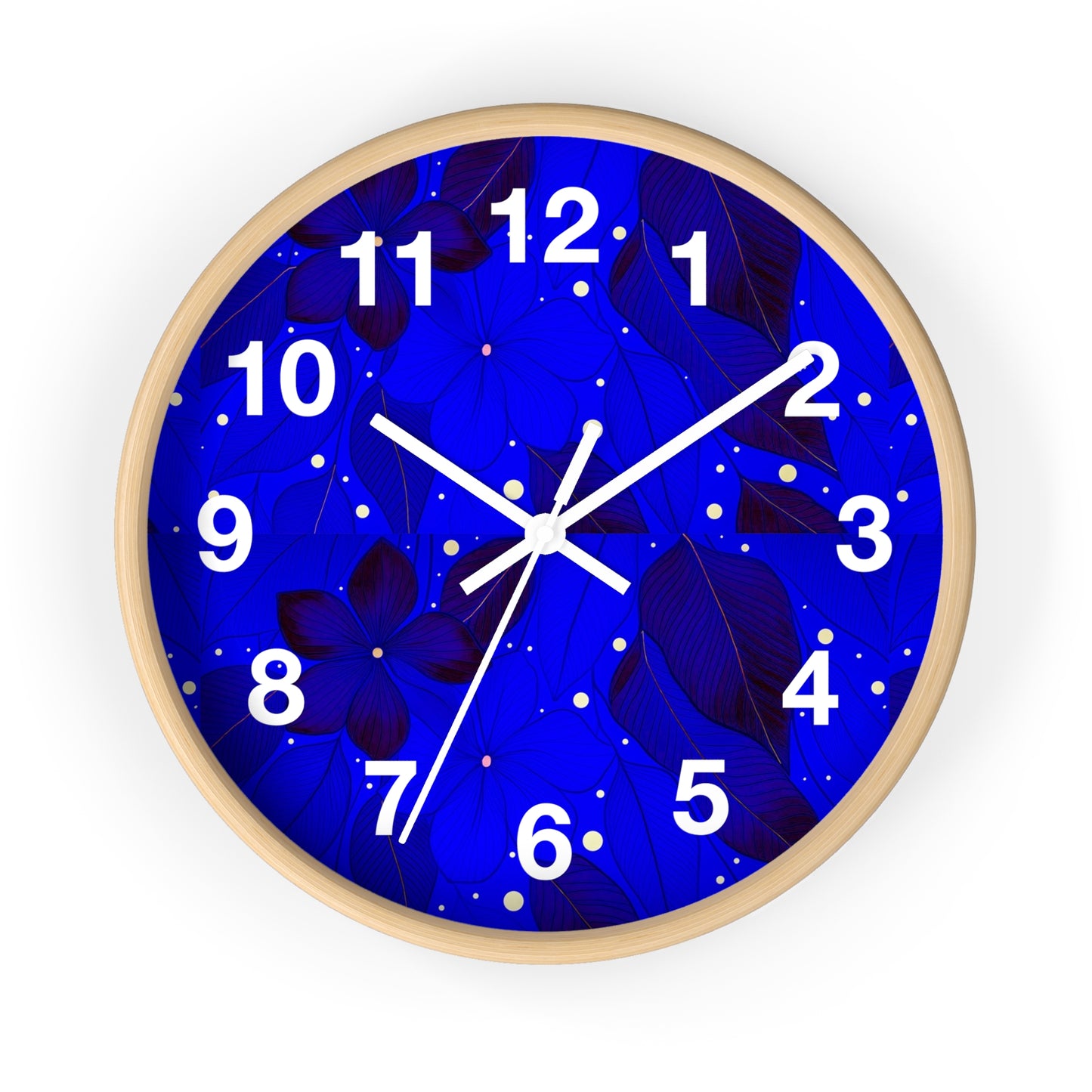 Elegant Floral Blue Wall Clock, Home Decor, Gift for Her, Modern Design, Office Timepiece, Blue Accent Clock