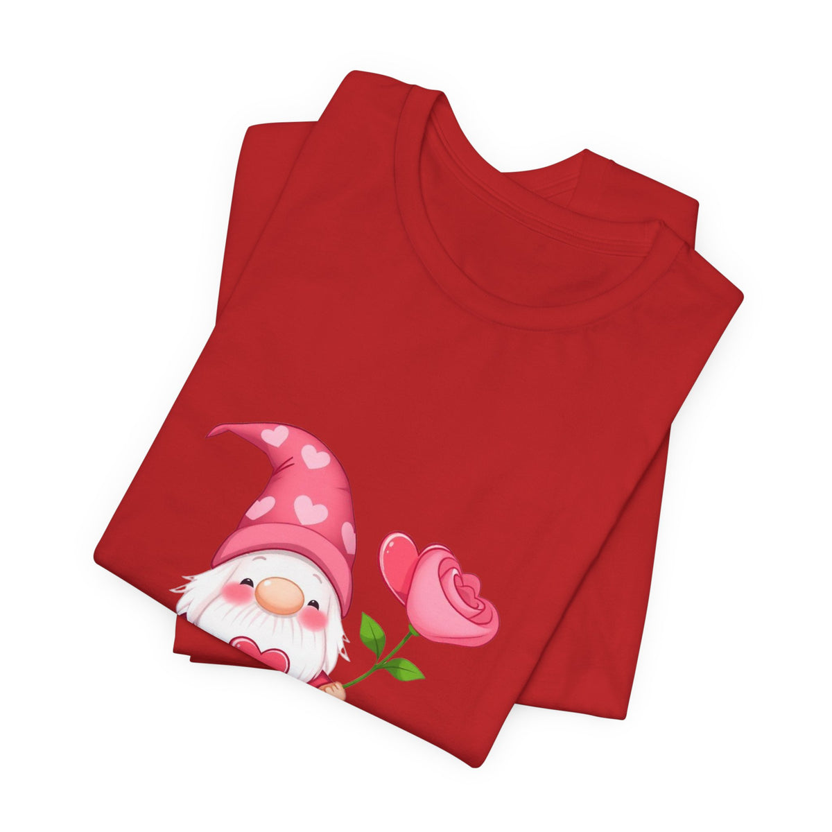 Valentine Gnome T‑Shirt — Cute Pink Gnome Holding Rose Tee
