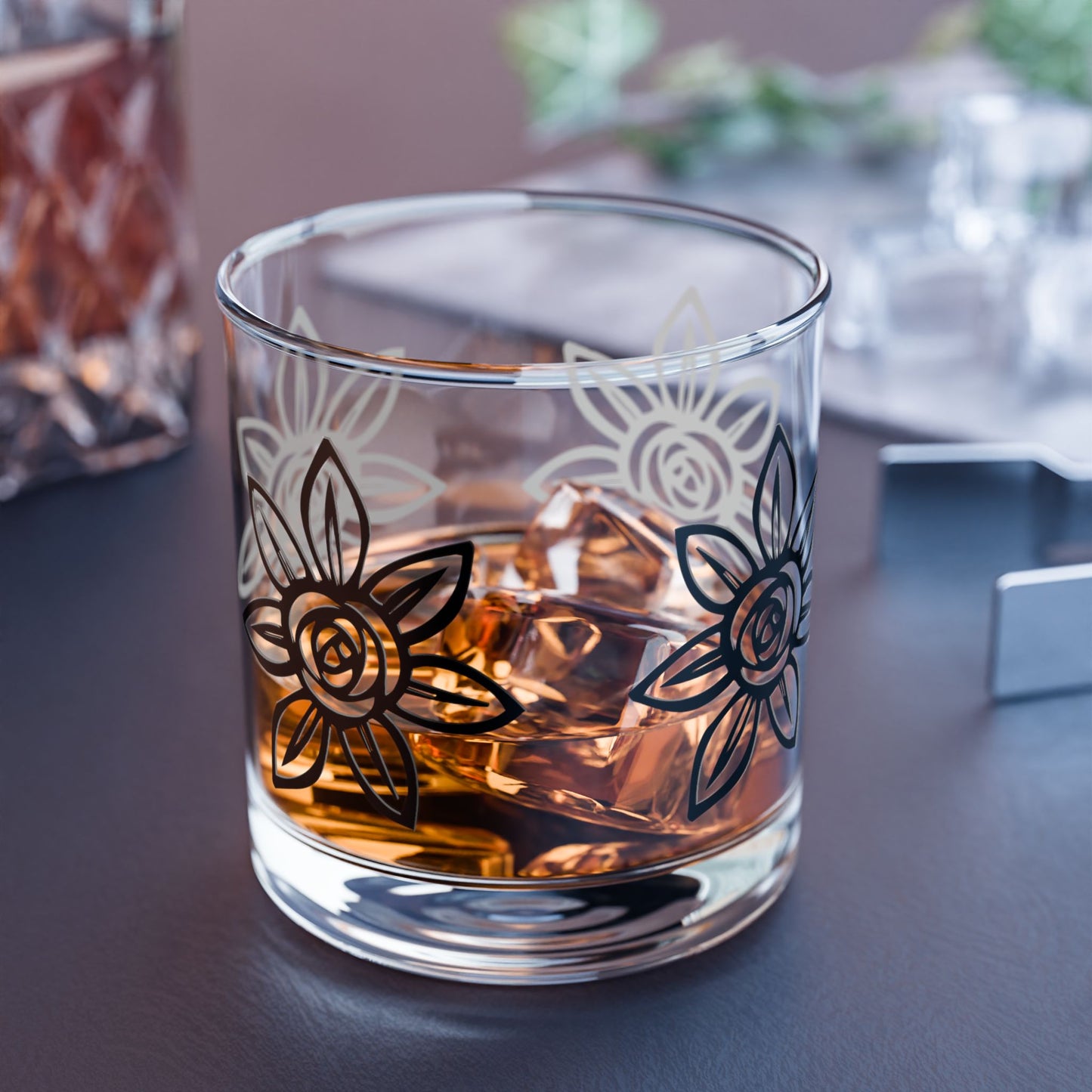 Floral Rocks Glass, Elegant Drinkware for Home Bar, Perfect for Gifts, Entertaining, and Celebrations