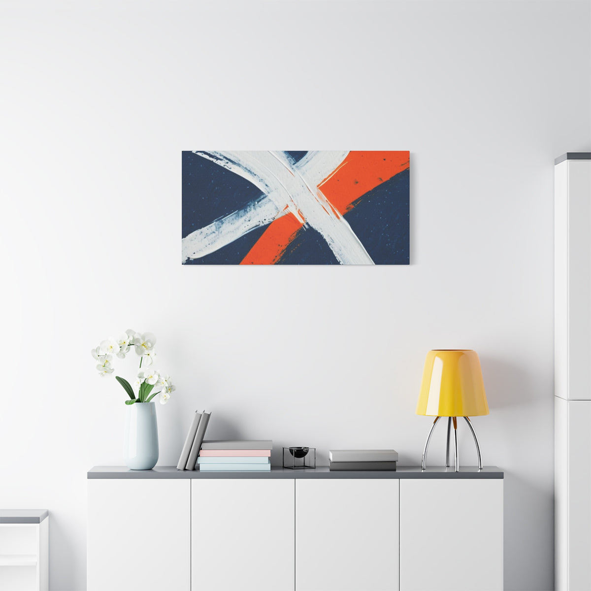 Abstract Navy & Orange Brushstroke Canvas