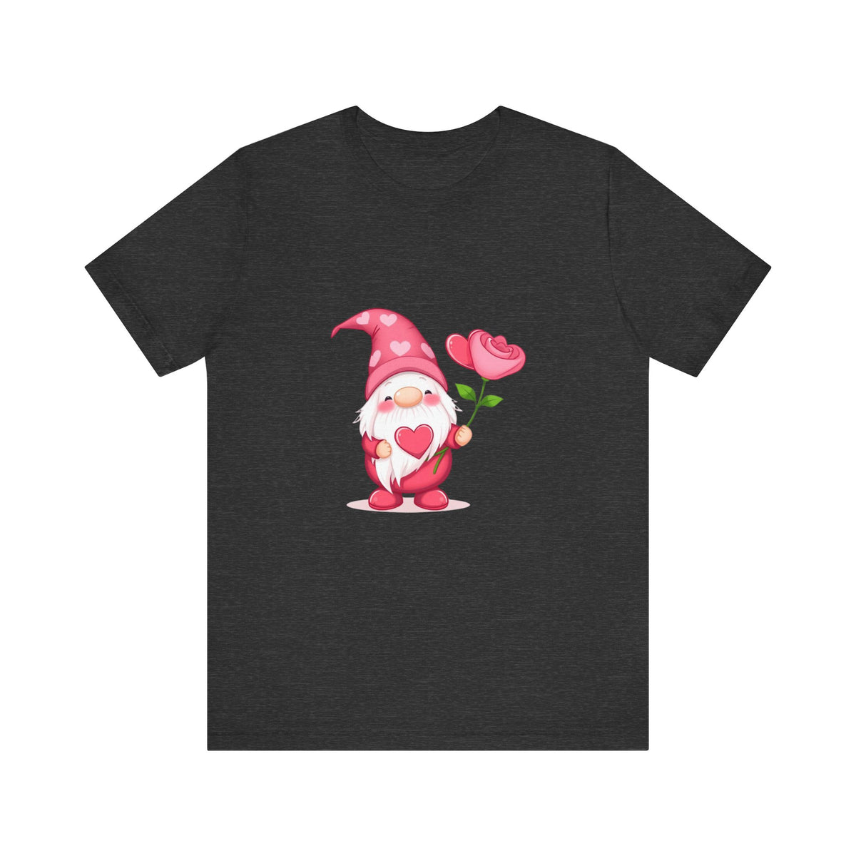 Valentine Gnome T‑Shirt — Cute Pink Gnome Holding Rose Tee