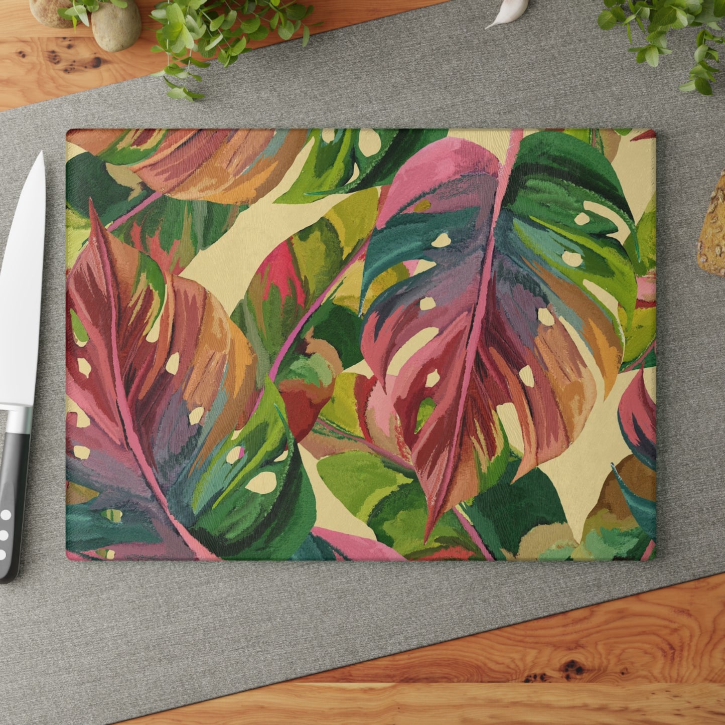 Tropical Leaf Glass Cutting Board, Kitchen Decor, Gift for Home Chefs, Nature Lover Cutting Board, Housewarming Gift