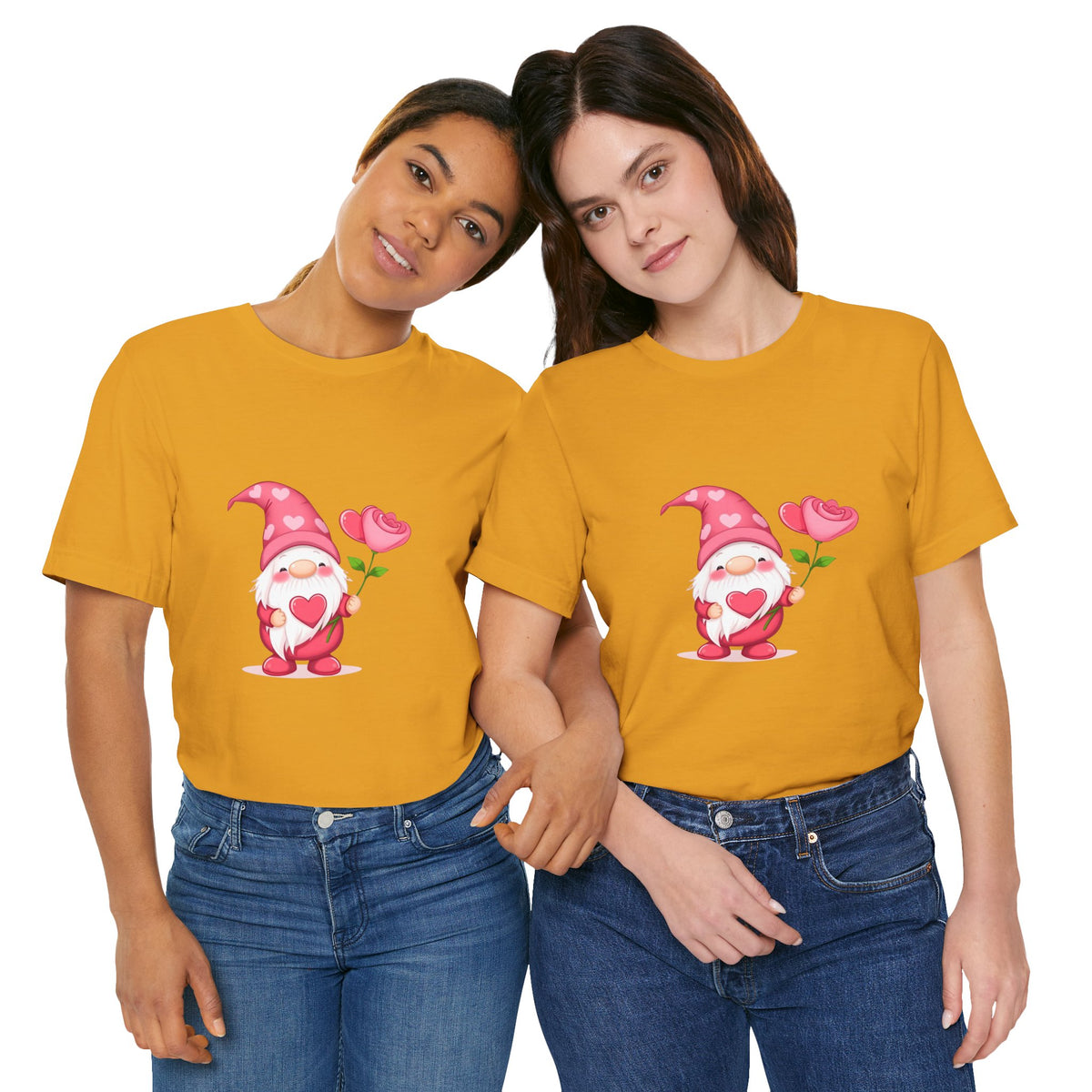 Valentine Gnome T‑Shirt — Cute Pink Gnome Holding Rose Tee