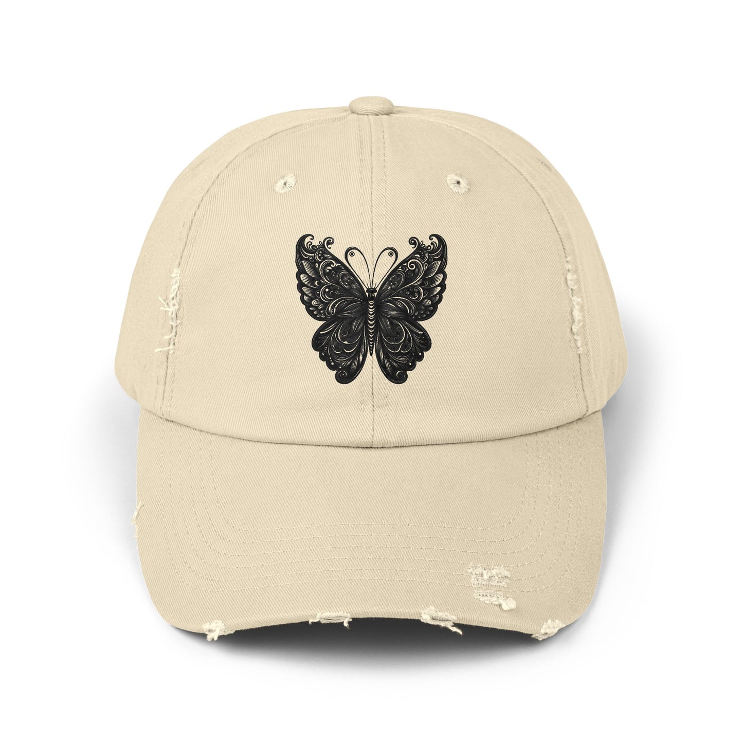 Black Distressed Butterfly Cap | Stylish Unisex Hat for Everyday Wear, Perfect Gift for Birthdays, Fashion Statement