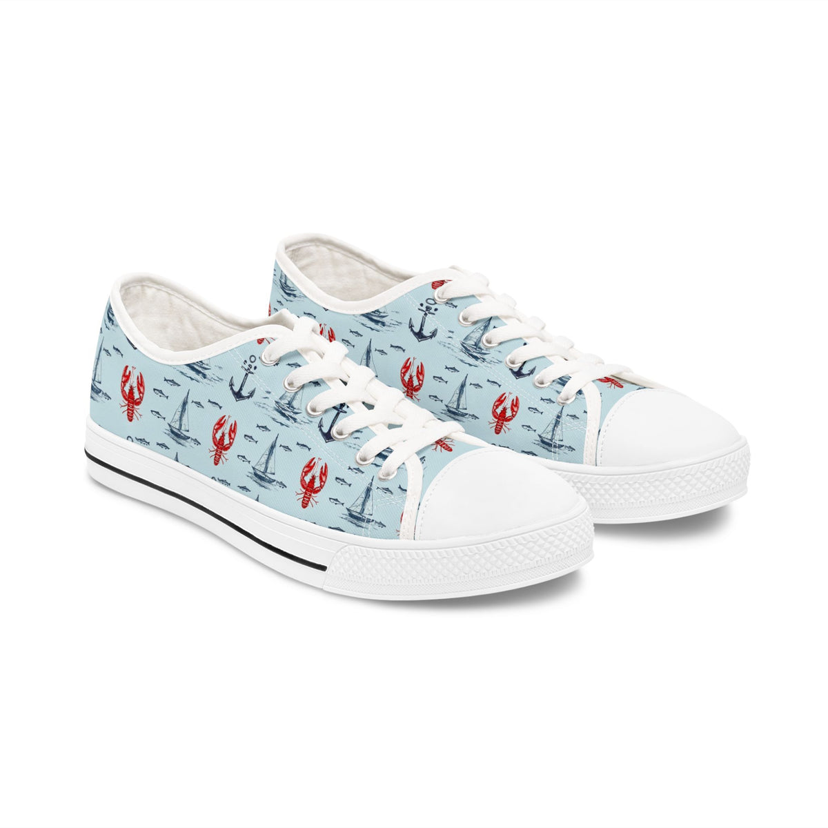 Lobster Nautical Low-Top Sneakers — Coastal Sailboat Print