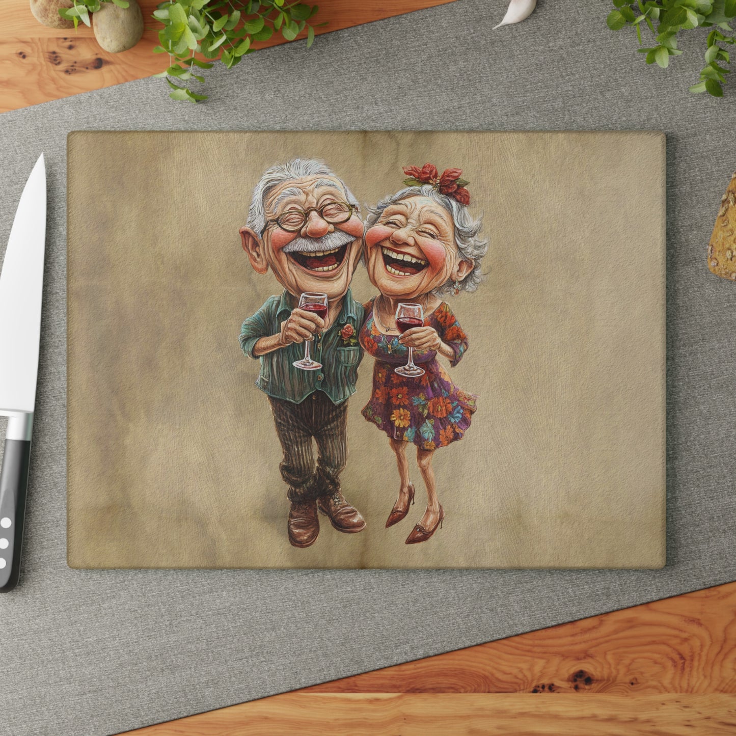 Whimsical Glass Cutting Board for Entertaining, Perfect Gift for Grandparents, Kitchen Decor, Family Gatherings, Housewarming