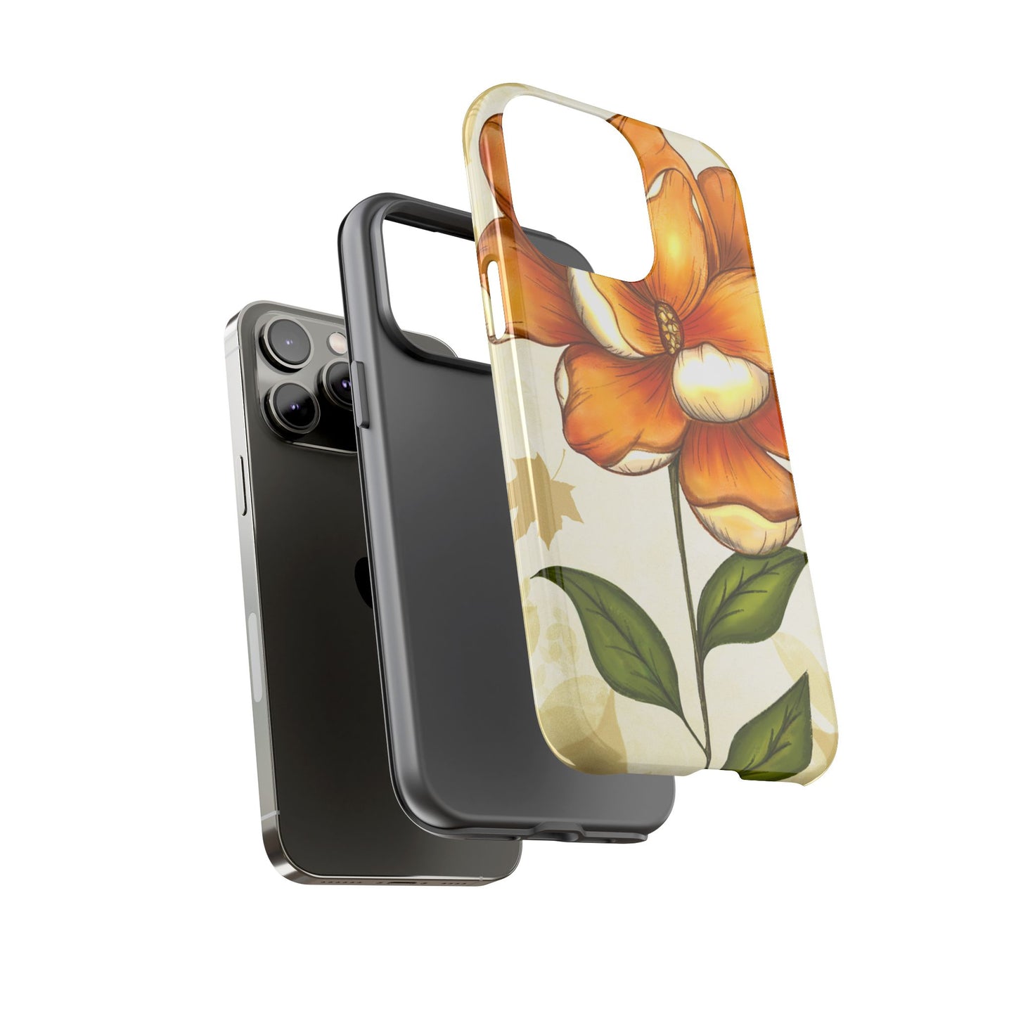 Floral Phone Case with Orange Flower Design, Tough Phone Cover, Floral Gift, Stylish Tech Accessory, Nature Lovers, Spring Vibes