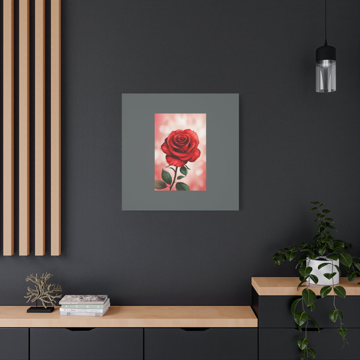 Red Rose Vertical Matte Canvas Print — Romantic Floral Wall Art