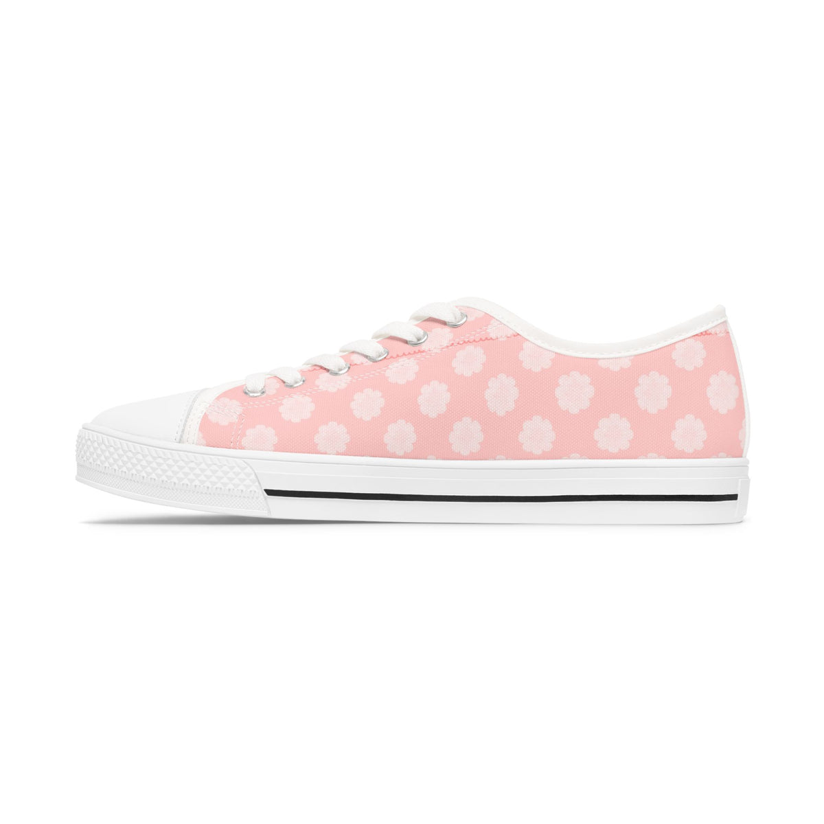 Pink Daisy Low Top Sneakers — Floral Canvas Casual Shoes