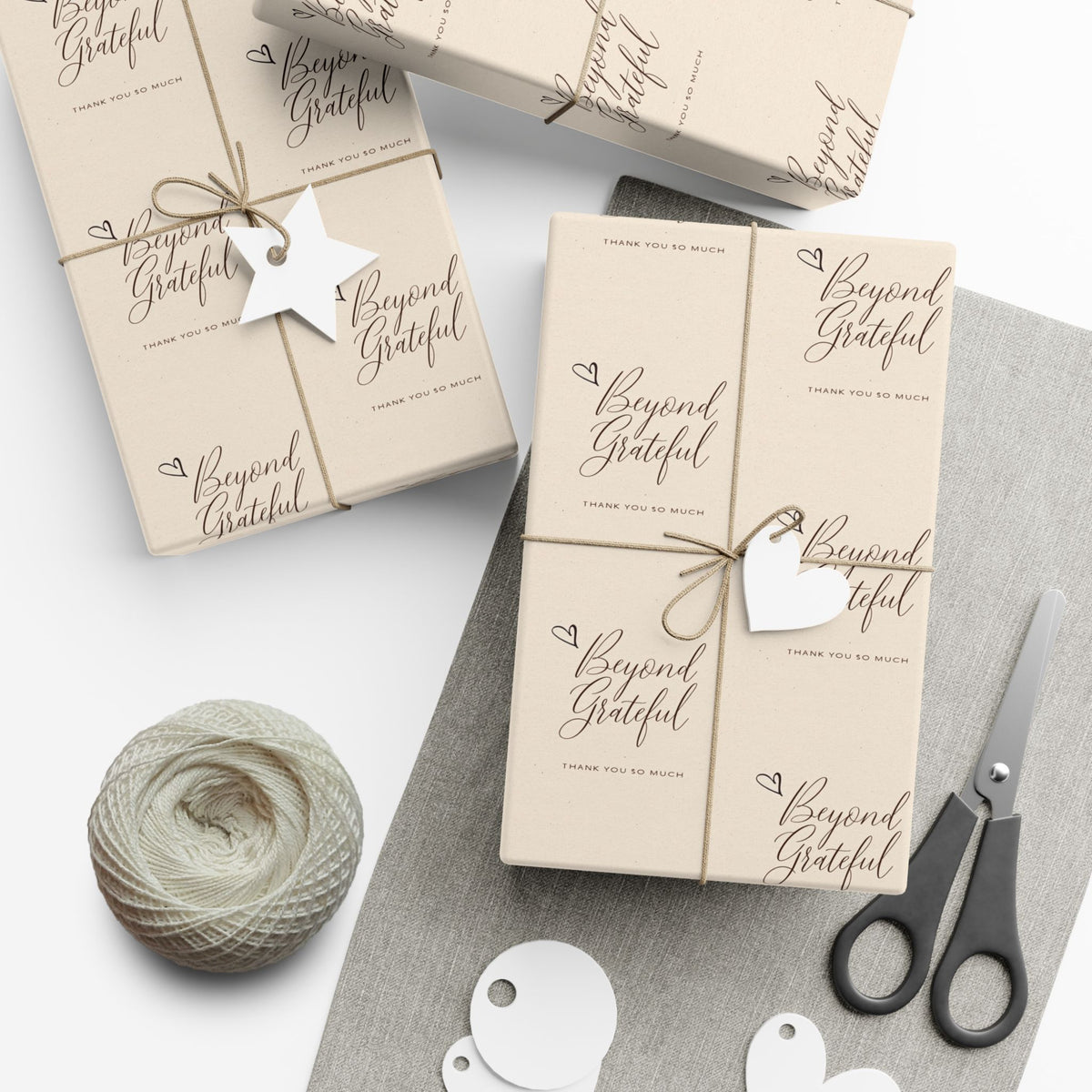 Gift Wrap Paper - “Beyond Grateful” Script Pattern | Neutral Thank You Wrapping Sheets