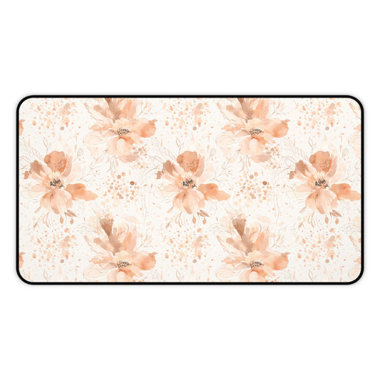 Floral Desk Mat — Soft Peach Watercolor Blossoms Mouse Pad