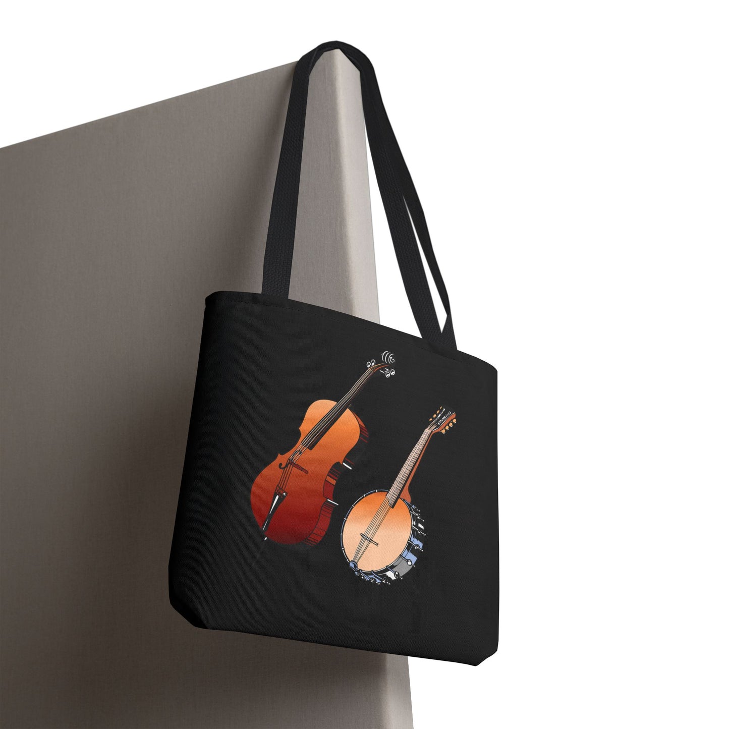 Musical Instruments Tote Bag, Music Lover Gift, Banjo and Cello Design, Stylish Grocery Tote, Concert Bag, Eco-Friendly Carryall