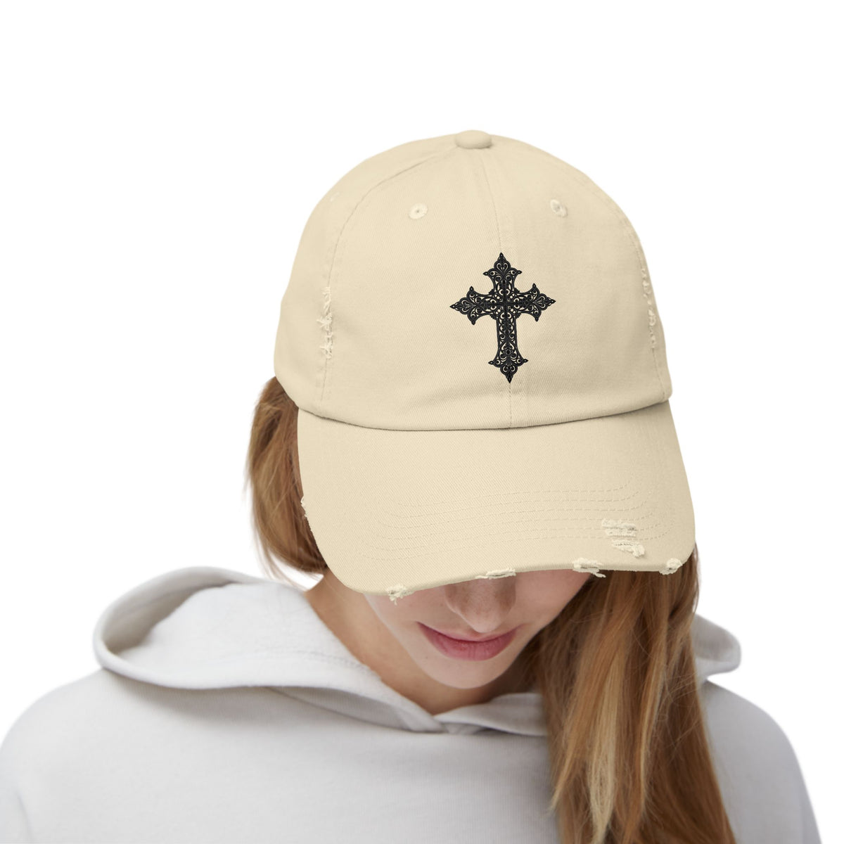 Cool Distressed Cap for Trendy Looks, Vintage Hat, Adjustable Cap, Cross Design, Casual Accessories